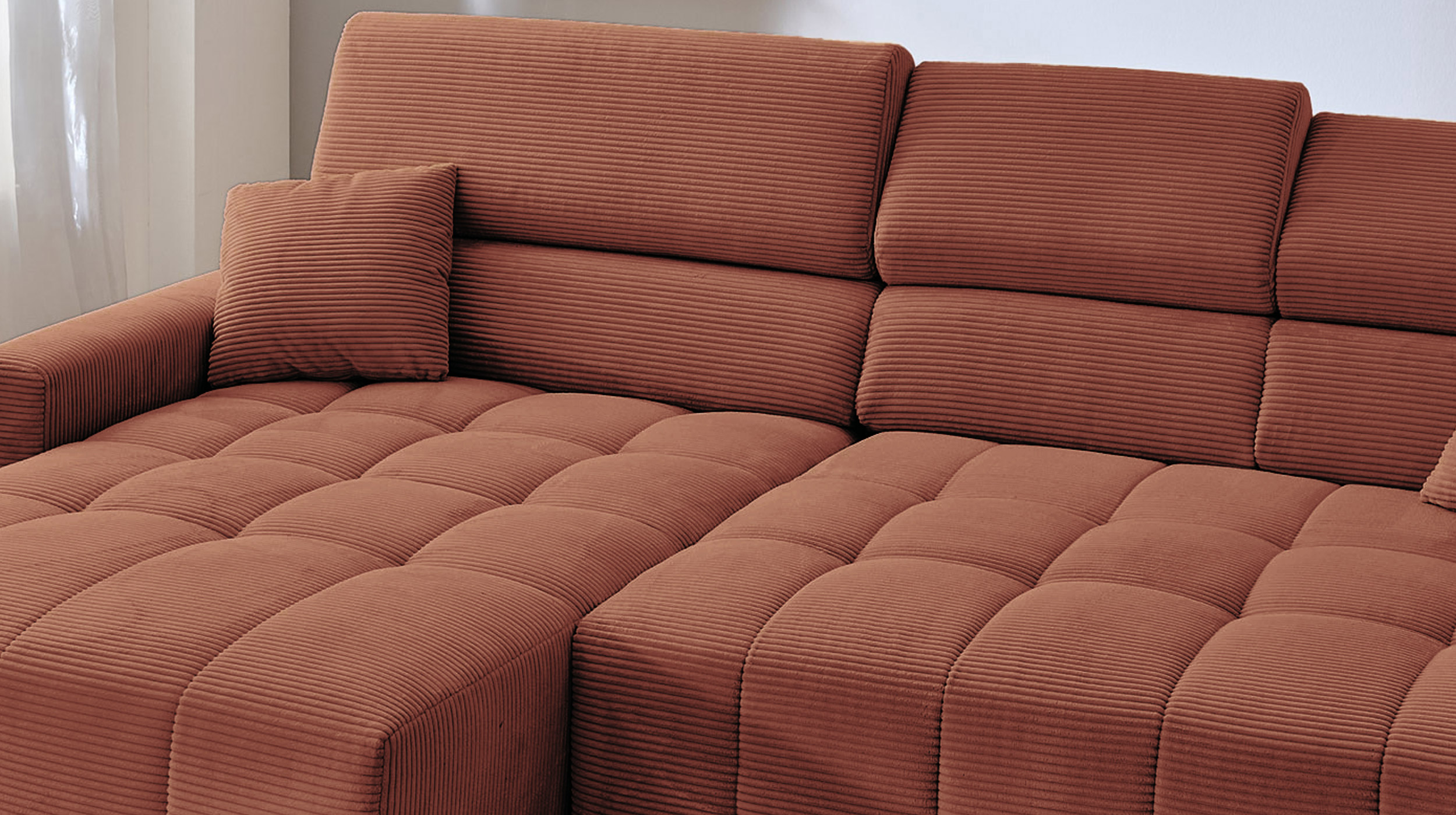 Ecksofa Cord rost - 256 x 180 cm - Sitztiefenverstellung - SIMPLE