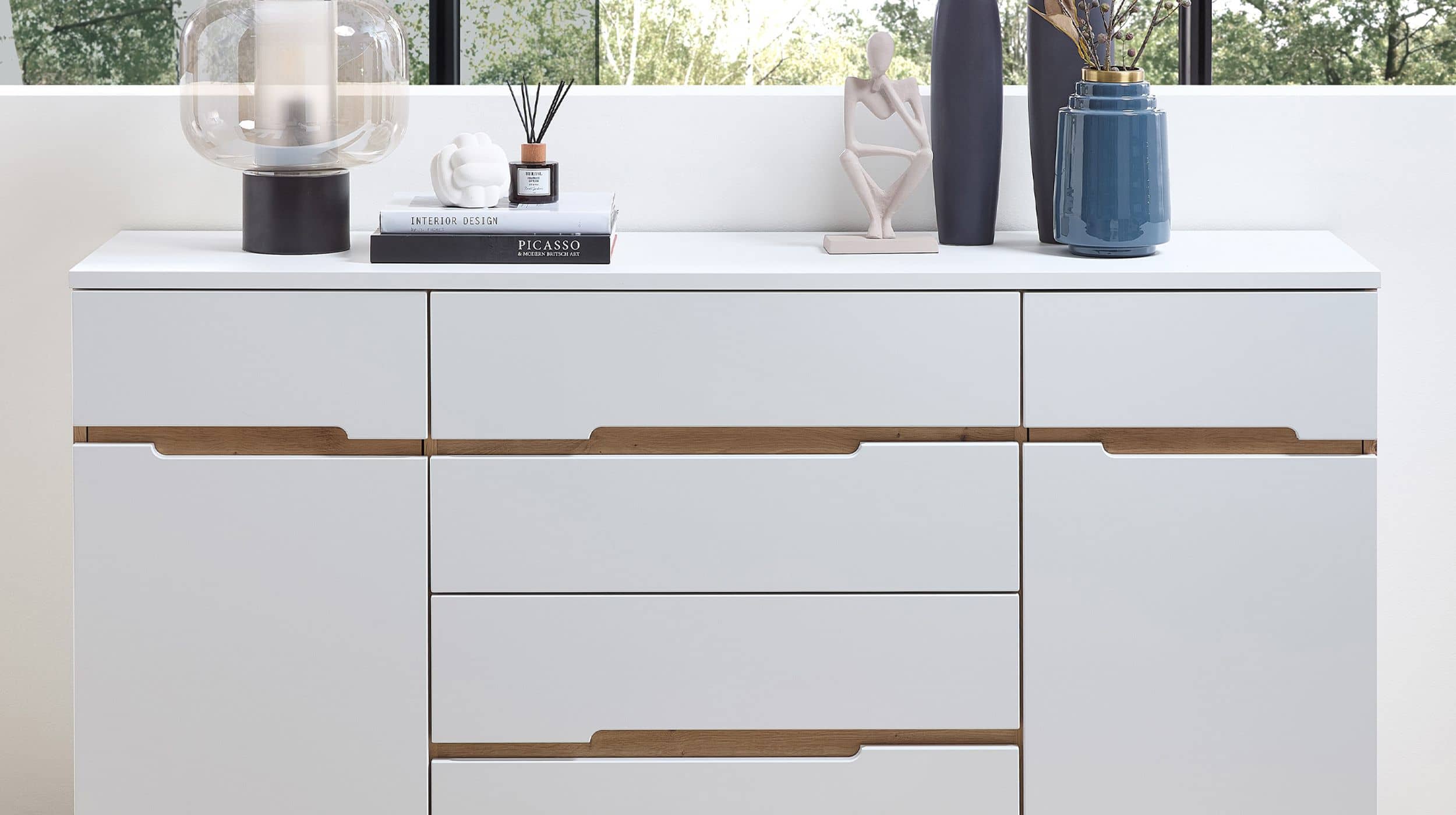 Sideboard mit 4 Schubladen weiß - Artisan Eiche 165 cm - MEMPHIS 