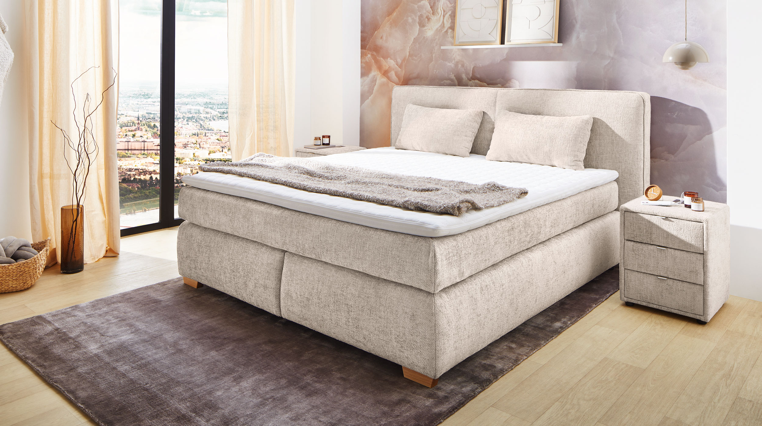 Boxspringbett 180 x 200 cm Chenille grau-beige - VALENTINA