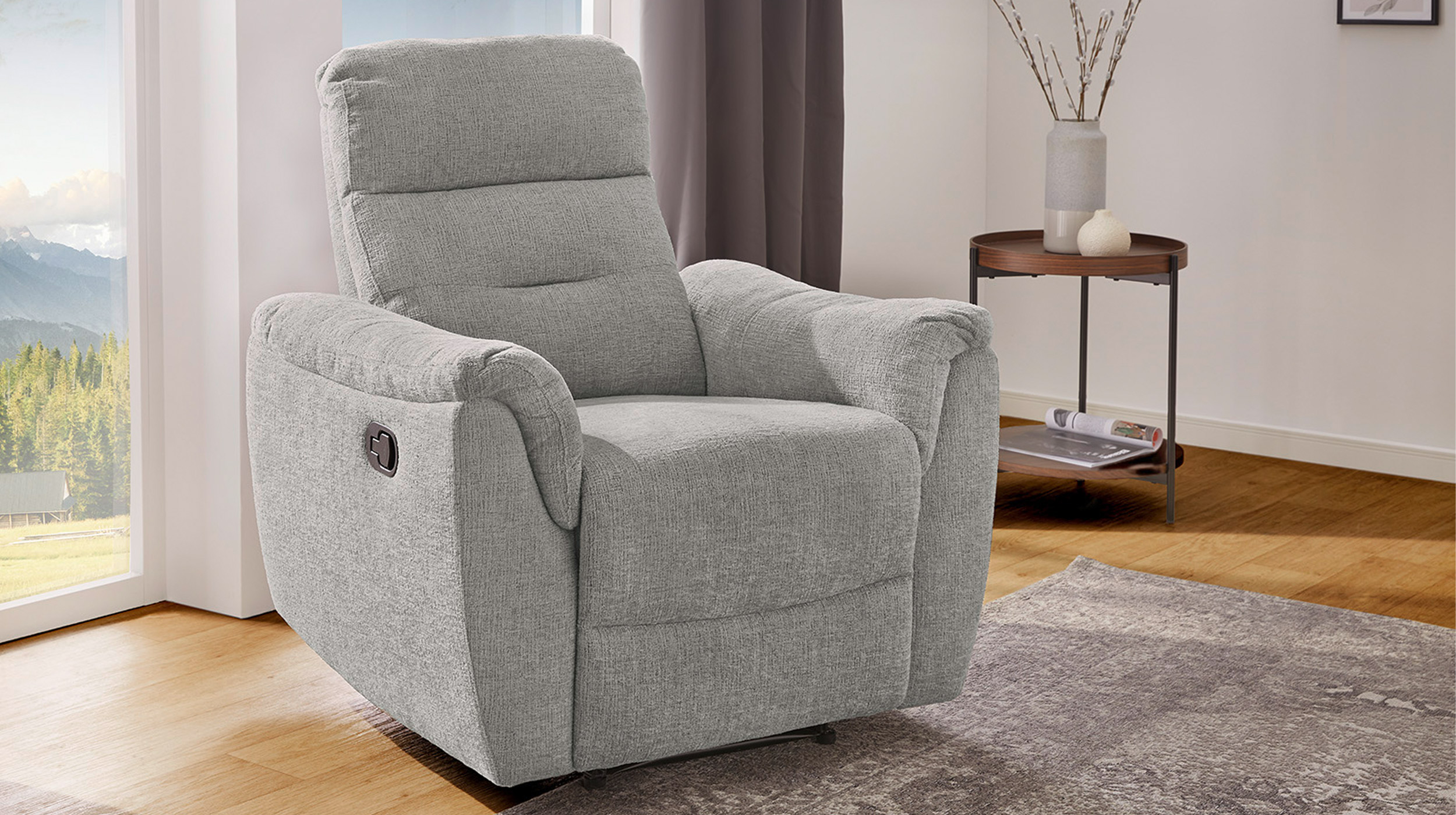 Fernsehsessel grau Chenille mit Relaxfunktion - UTAH