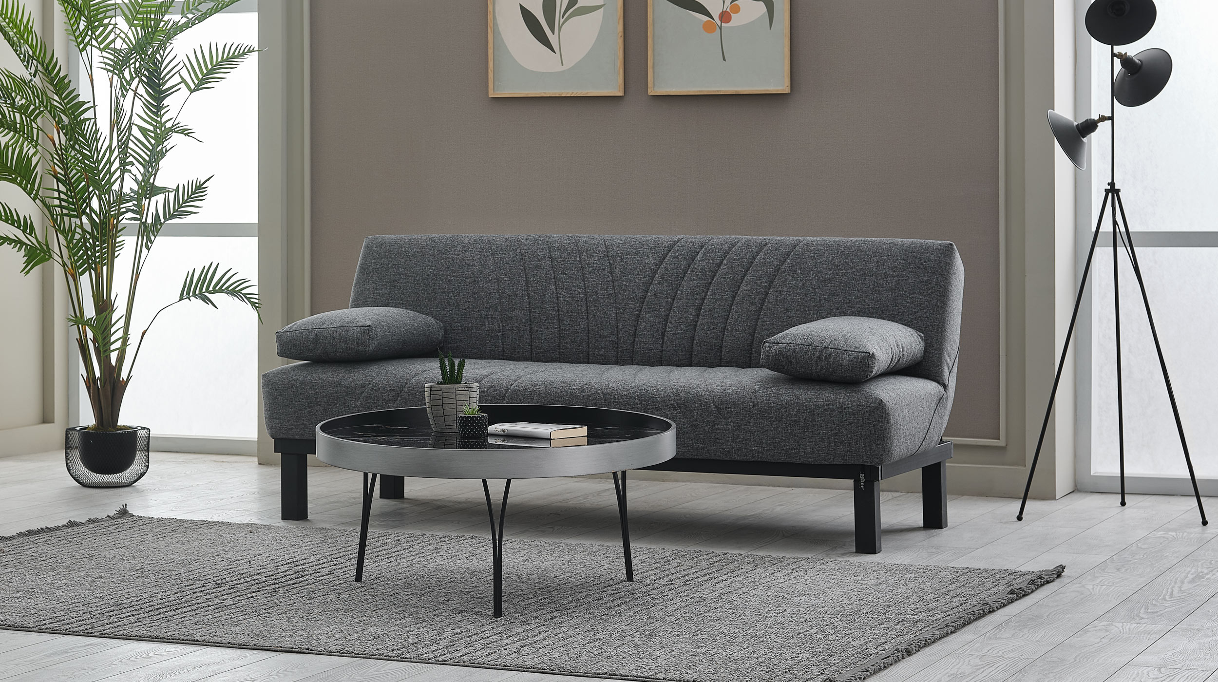 Einzelsofa 3-Sitzer grau Schlaffunktion 190 cm - RADOO