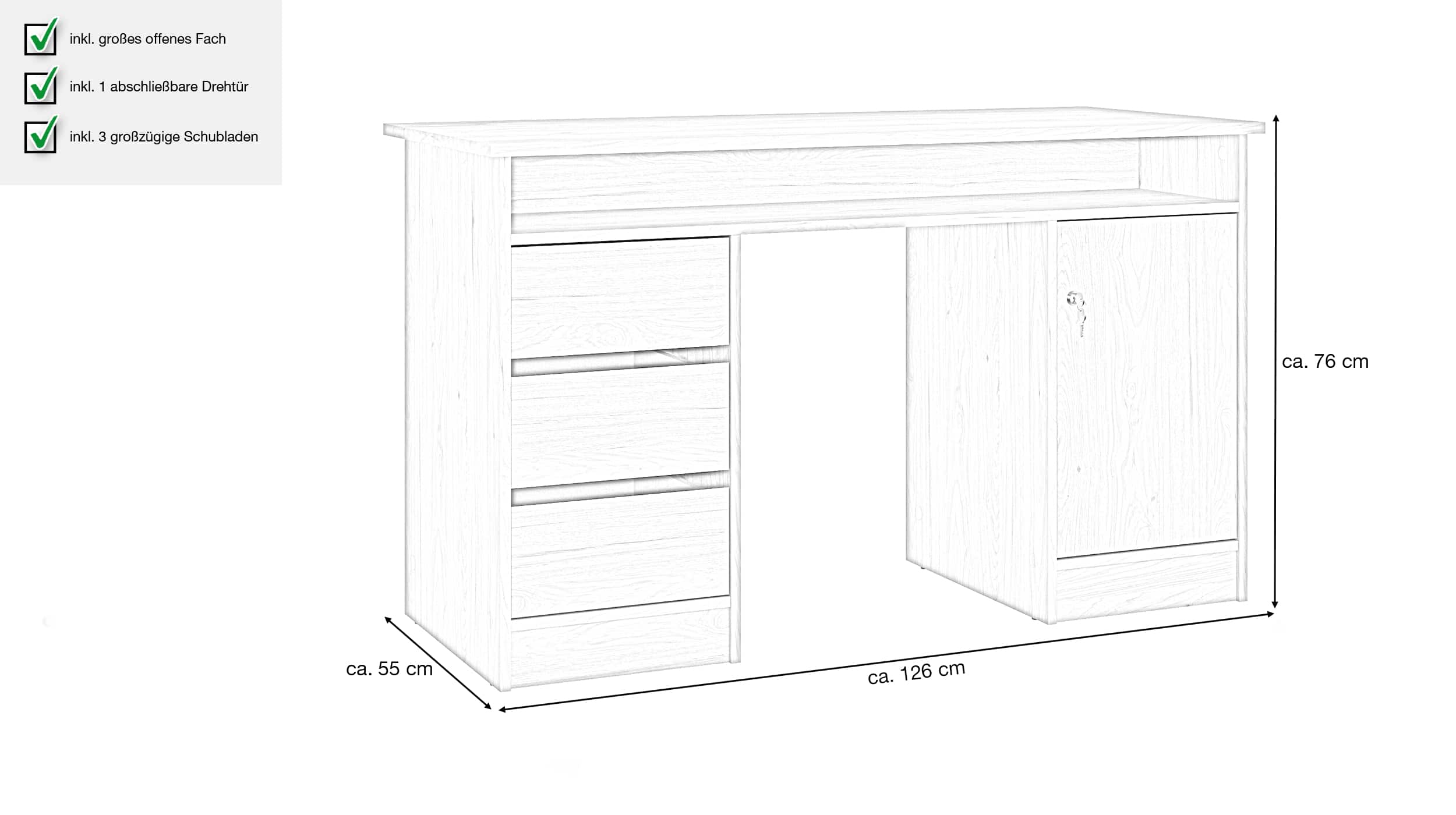 Computerschreibtisch Jackson Hickory 126 cm - FUNCTION PLUS