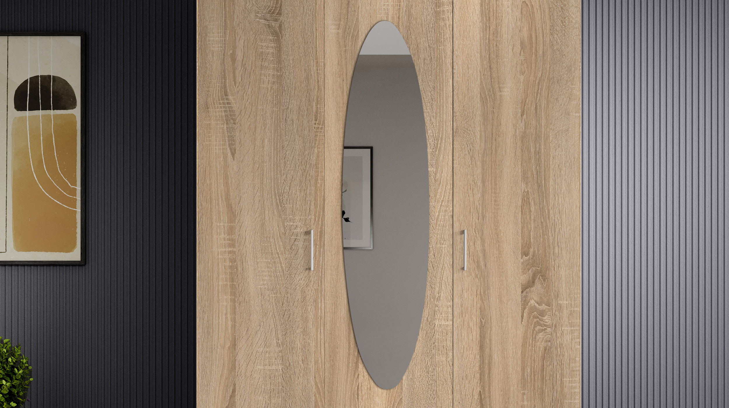 Kleiderschrank mit Spiegel 120 cm Sonoma Eiche - 3-türig - PAUL