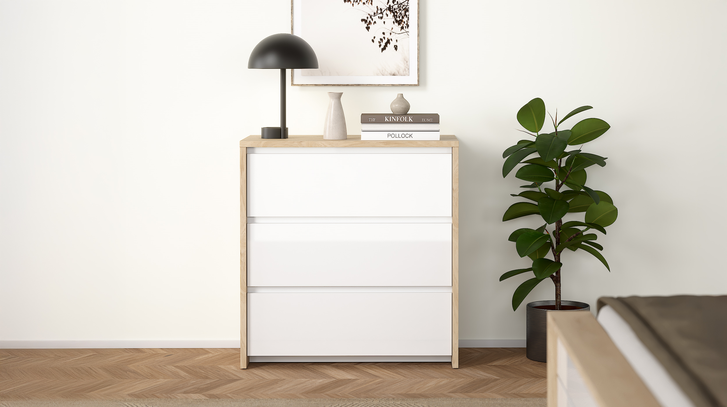 Kommode weiß hochglanz - Jackson Hickory 80 cm x 48 cm - NEXT