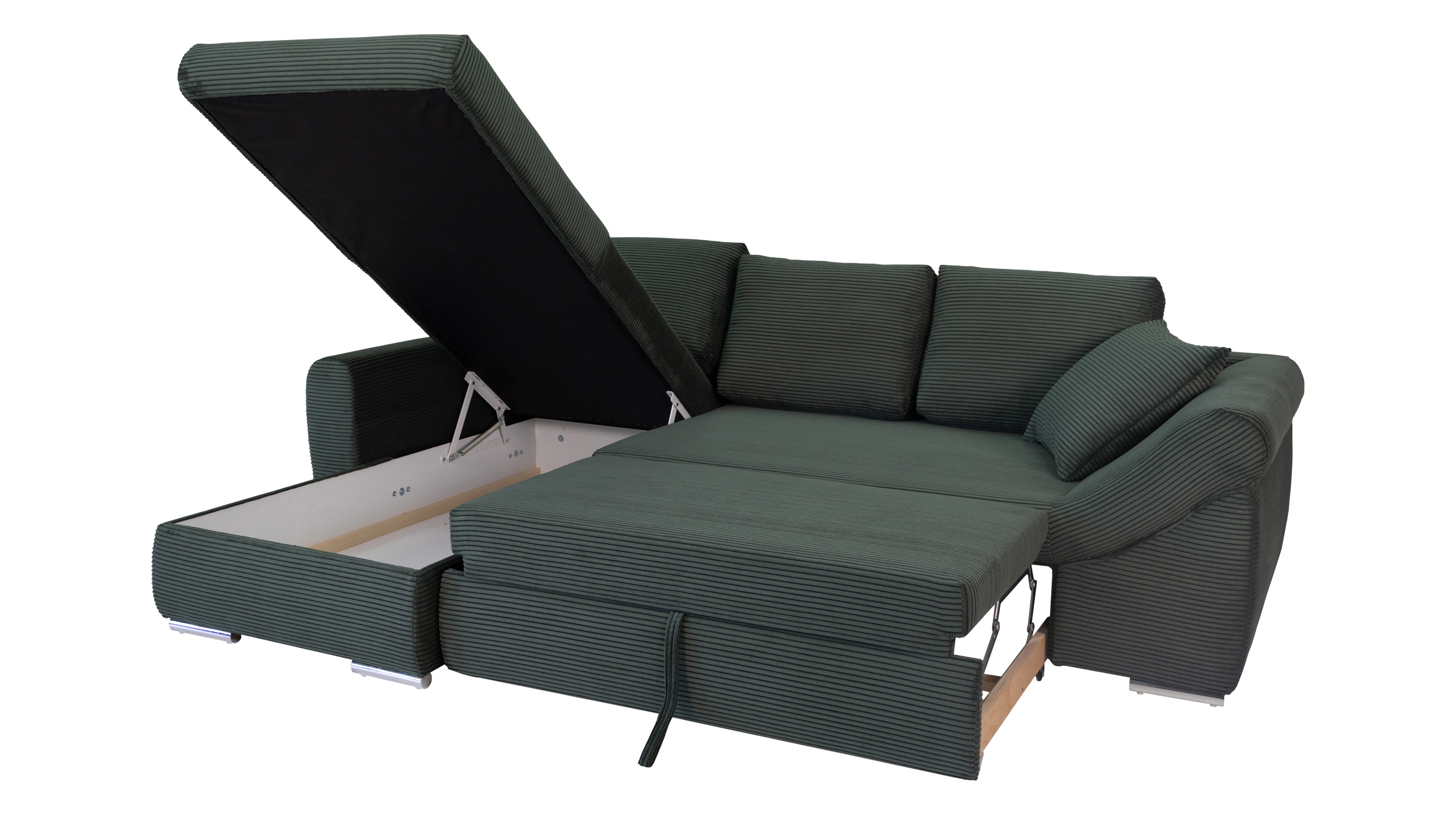 Ecksofa Schlaffunktion Bettkasten grün Cord 261 cm - RAMONA