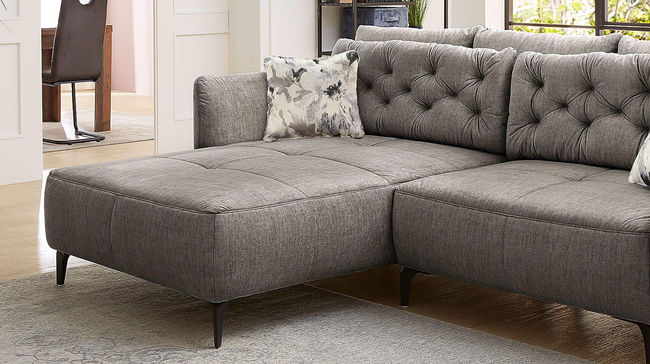 Ecksofa Veloursbezug grau 251 x 186 cm - SALO