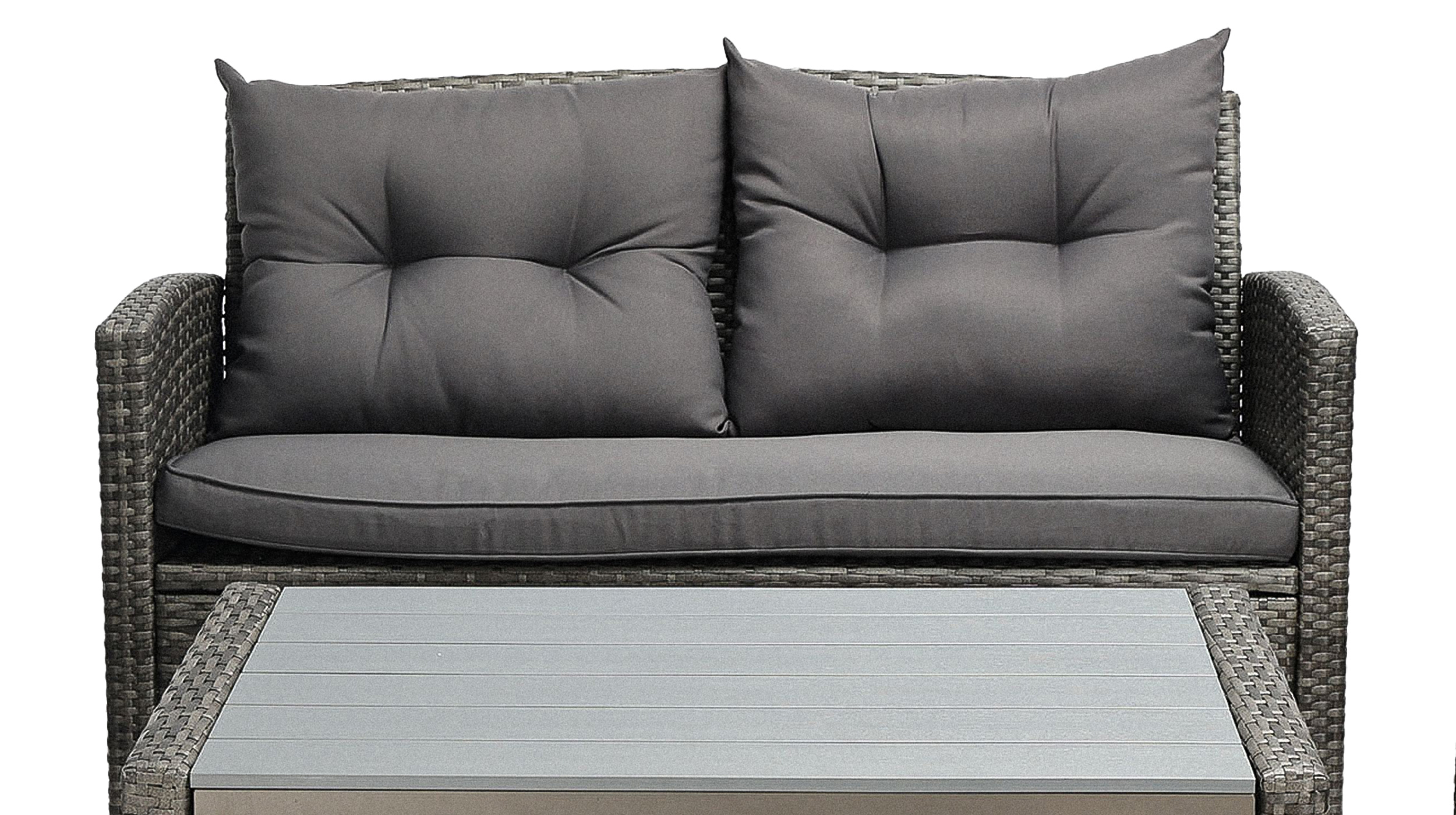Gartenmöbel Set 4-teilig Polyrattan grau mit Kissen - RAVA