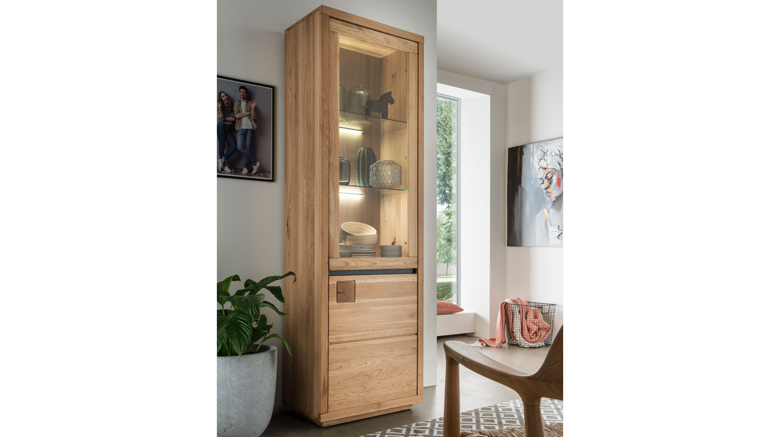 Vitrine mit Glastür Wildeiche massiv geölt Breite 65 cm - GIRONA Vitrine mit Glastür Wildeiche massiv geölt Breite 65 cm - GIRONA