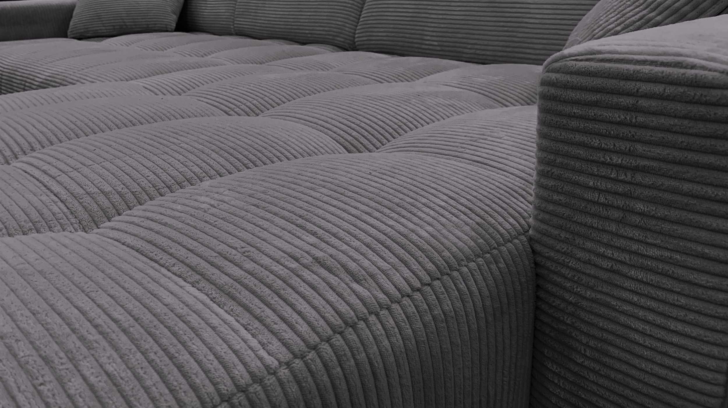 Ecksofa Cord grau ausziehbar - Sitztiefenverstellung 256 cm - OT rechts - SIMPLE Ecksofa Cord grau ausziehbar - Sitztiefenverstellung 256 cm - OT rechts - SIMPLE