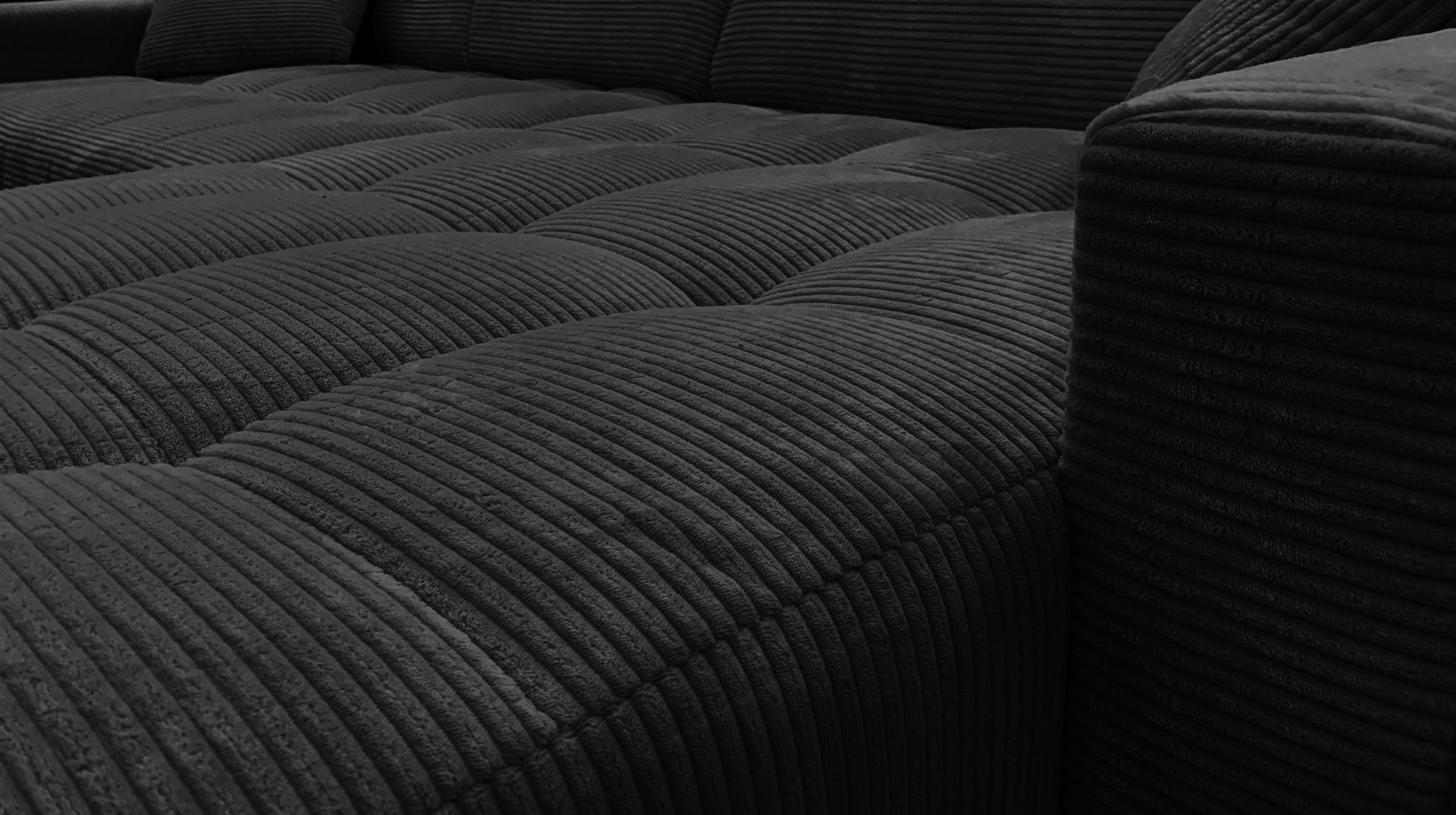Ecksofa Cord schwarz ausziehbar - Sitztiefenverstellung 256 cm - OT rechts - SIMPLE