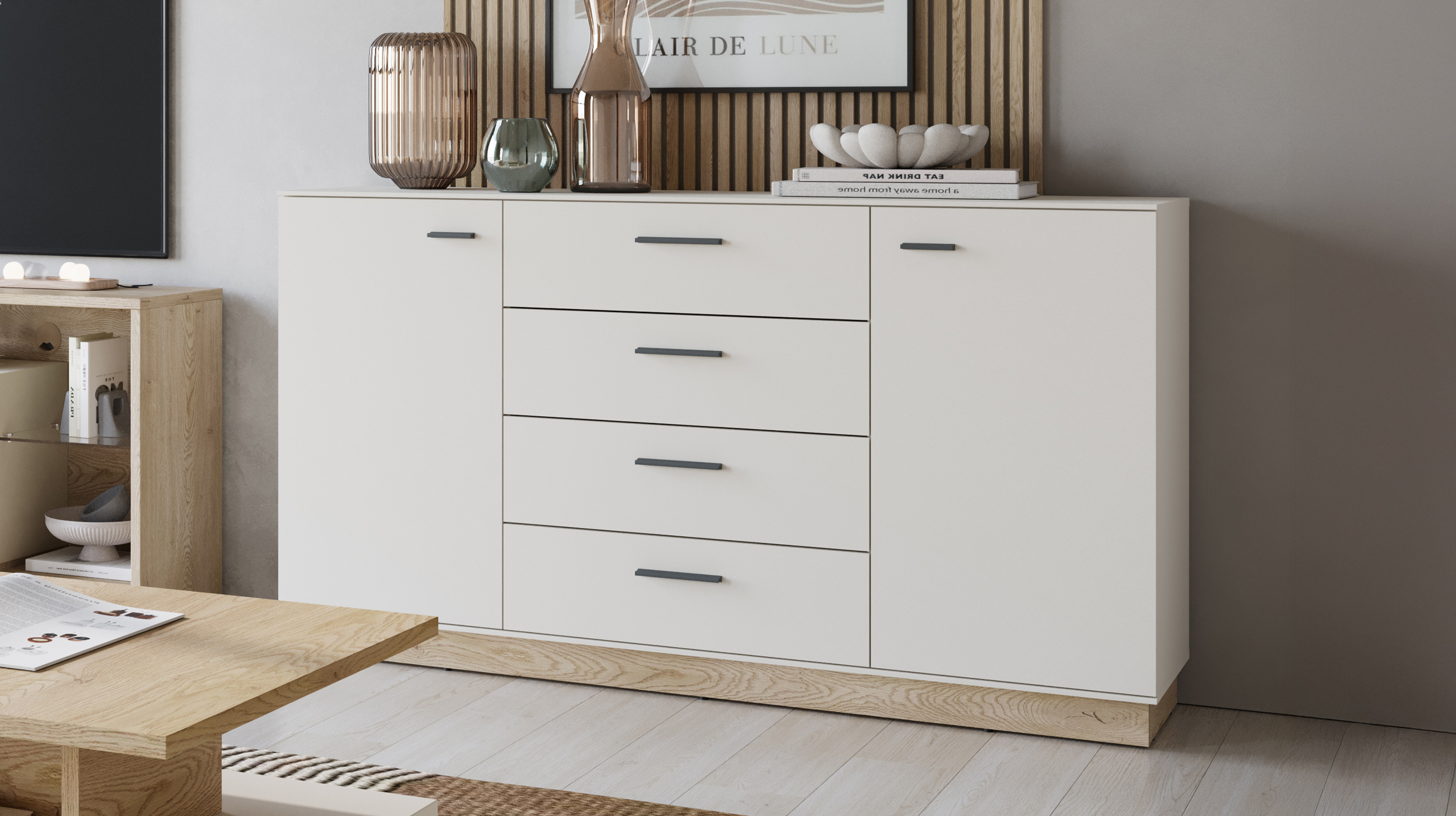 Sideboard mit 4 Schubladen beige - Eiche 155 cm - MEOLO
