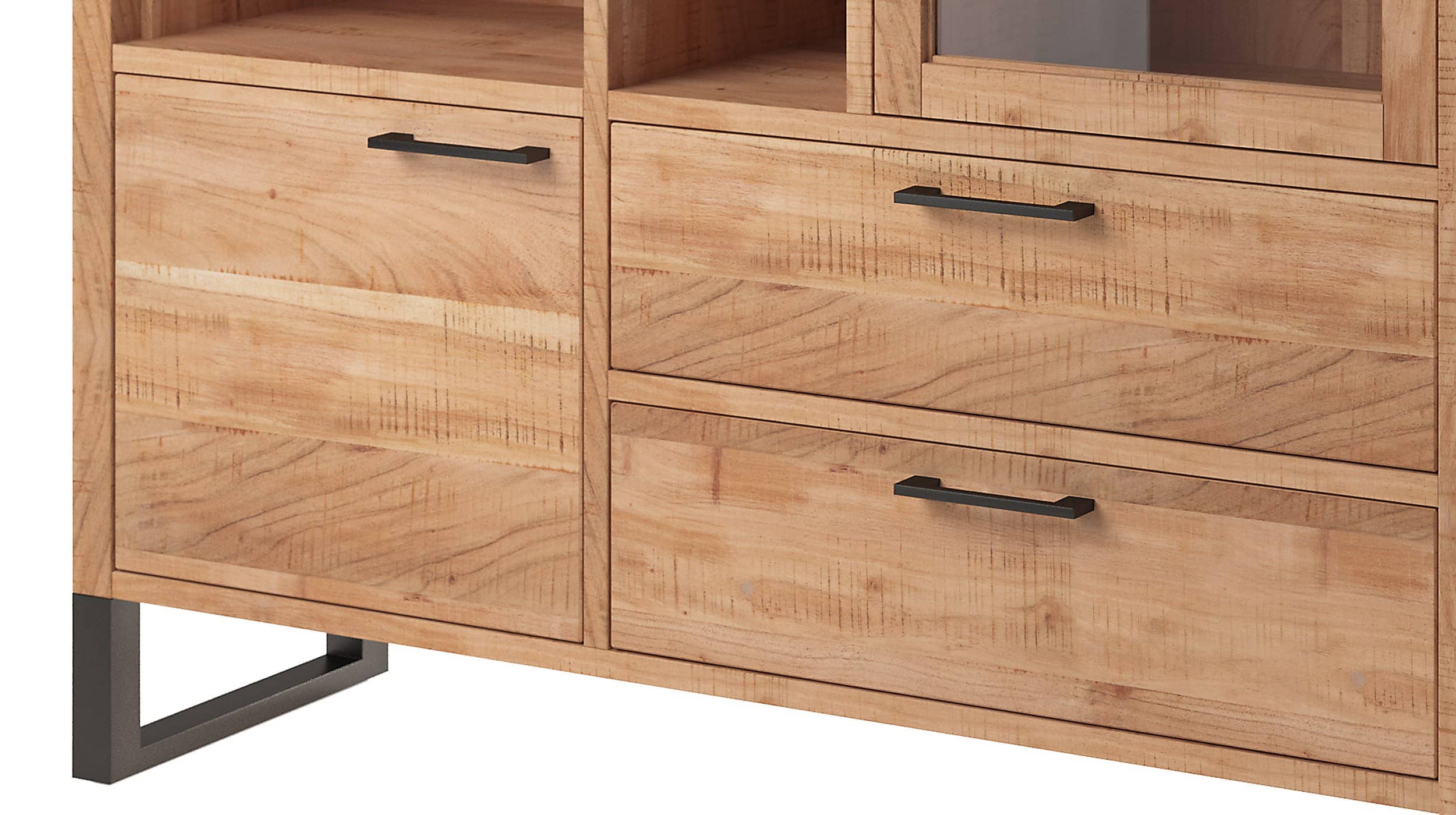 Highboard 1 Glastür Akazie massiv 124 cm - BENIKO