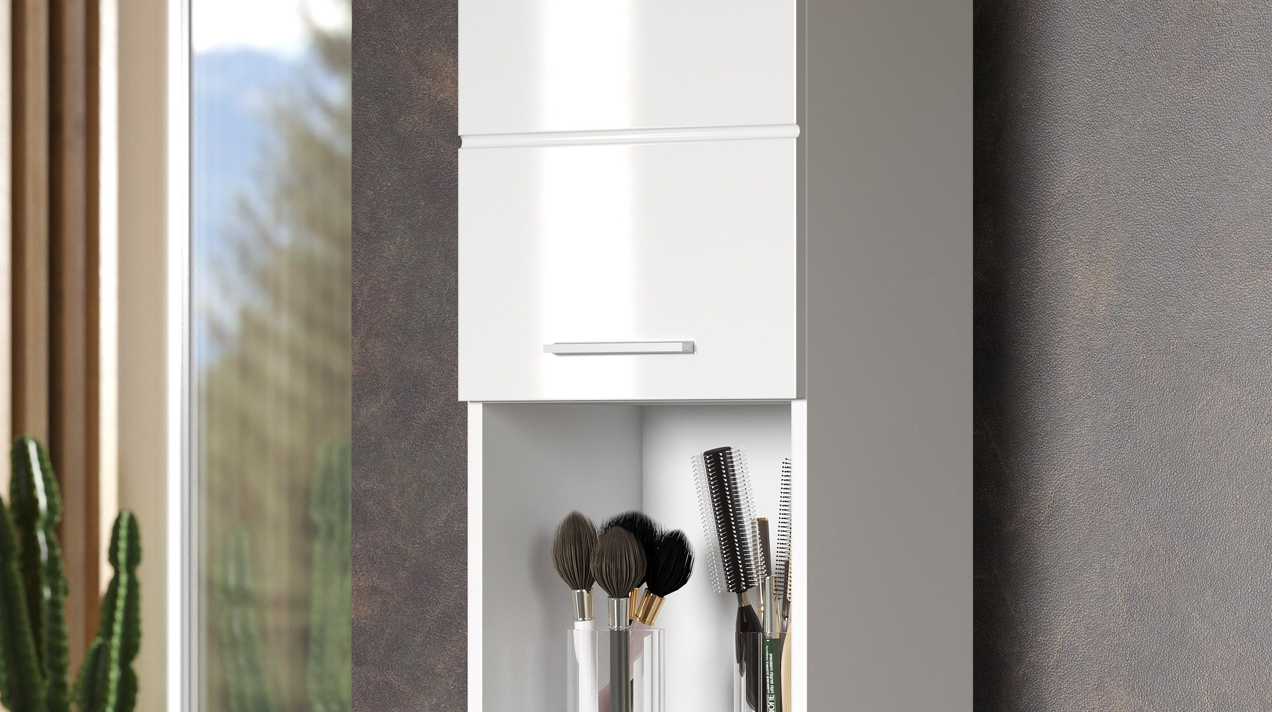Bad Hochschrank weiß hochglanz 2 Türen 37 cm - AMANDA