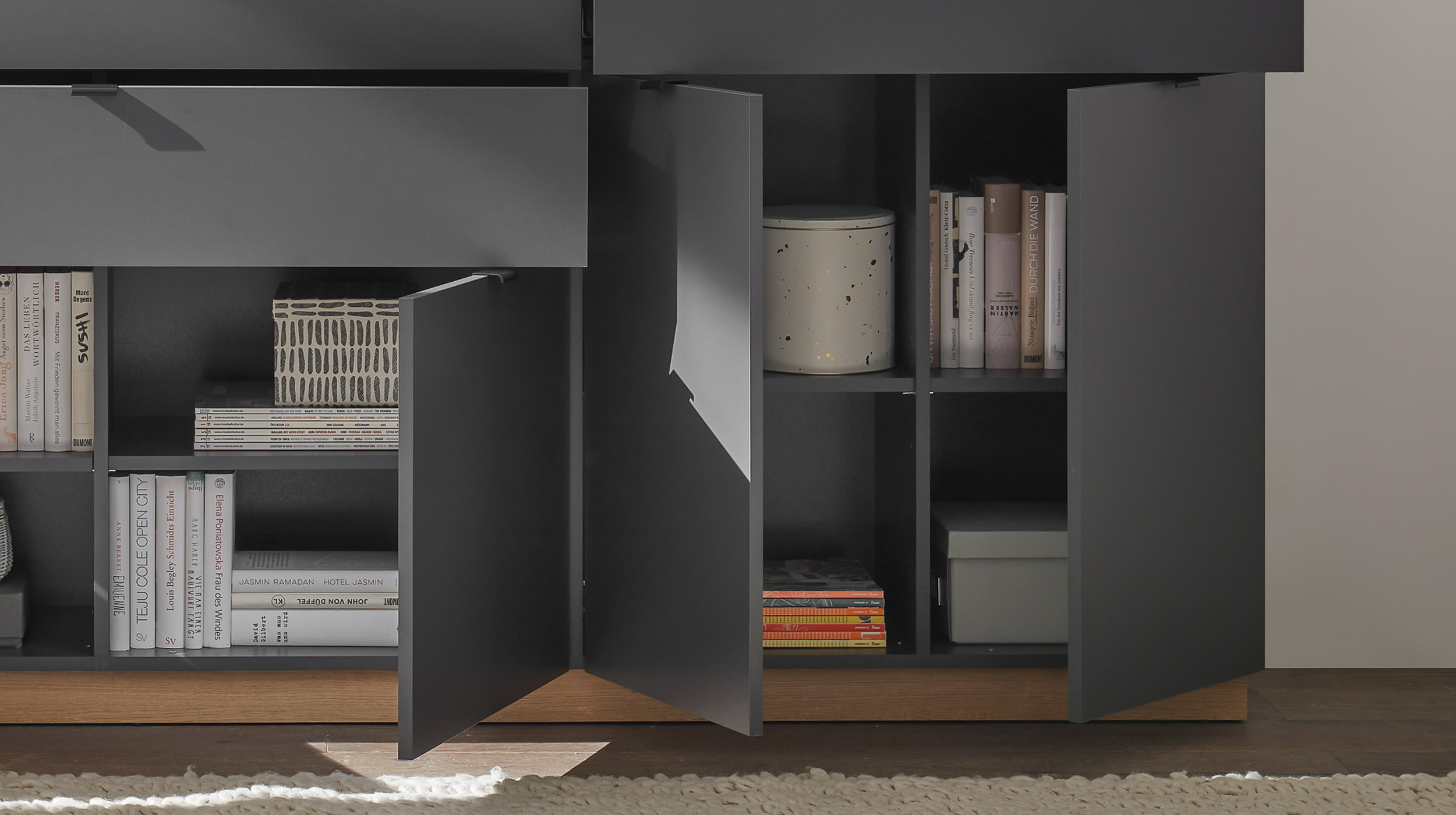 Sideboard mit 3 Schubladen anthrazit - Eiche 191 cm - VINCE