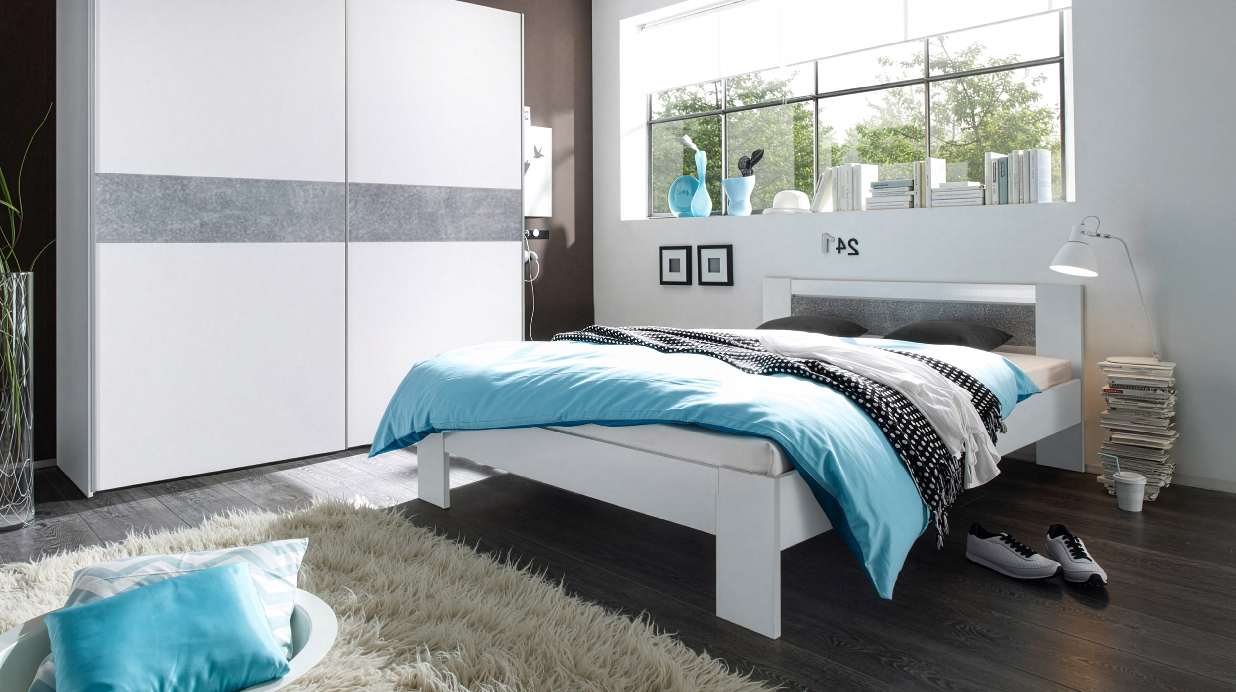 Futonbett 140 x 200 cm Einzelbett weiß - Betonoptik - VEGA 