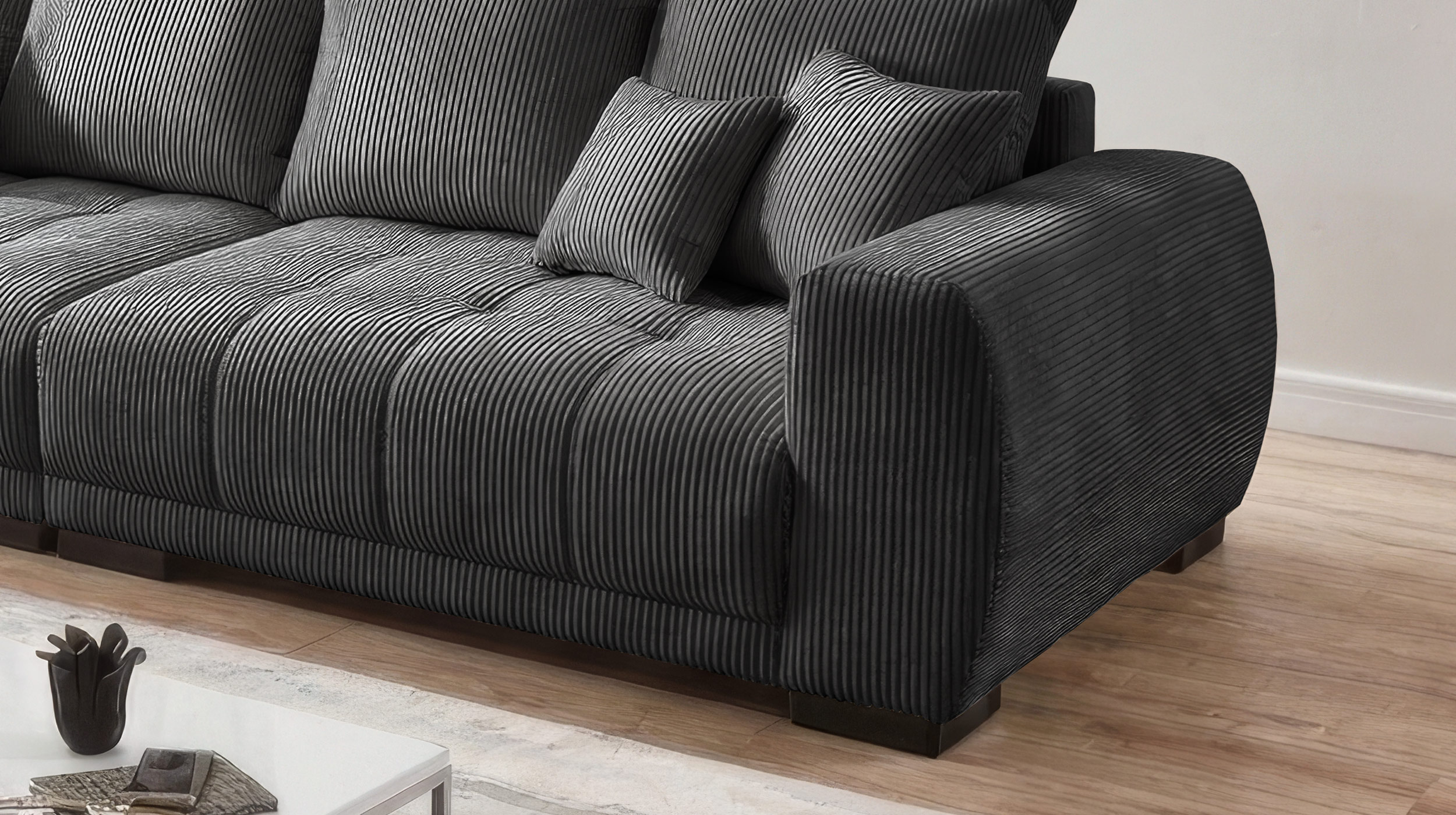 Big Sofa Cord grau mit Nosagunterfederung 300 cm - ARTEMIS