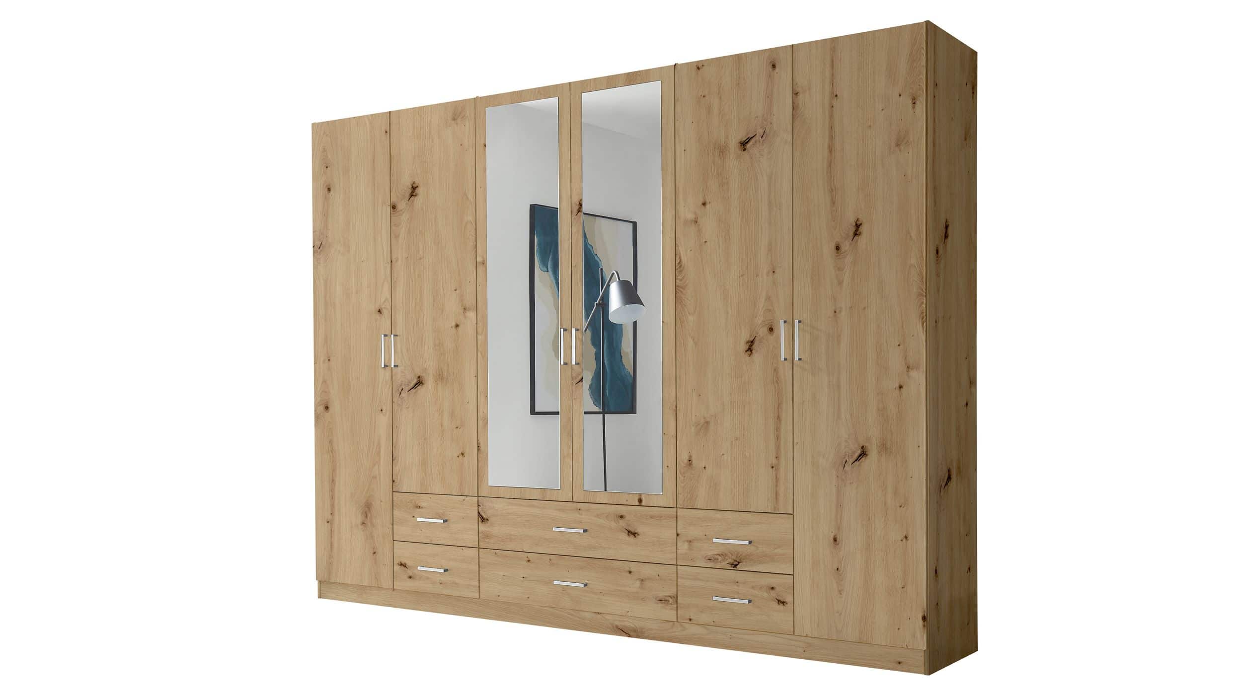 Kleiderschrank Artisan Eiche mit Spiegel - 271 cm - 6-türig - ELVA