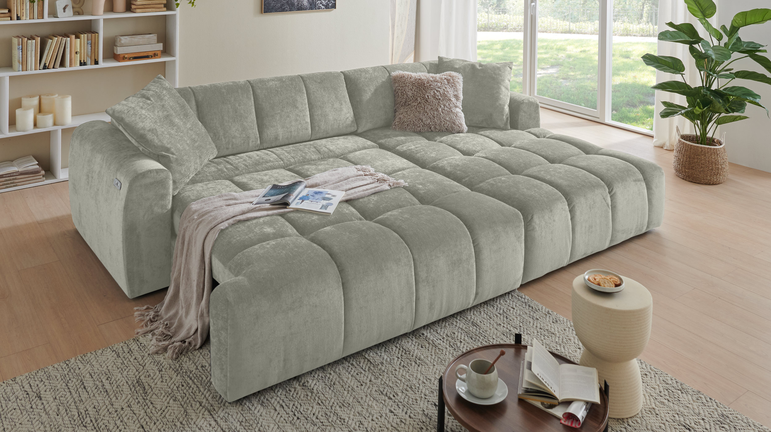 Ecksofa grau ausziehbar - Sitztiefenverstellung 288 cm - BINGO