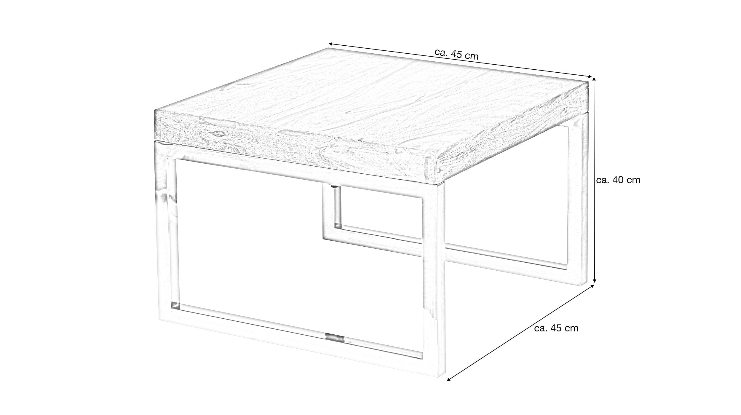 Beistelltisch Sheesham massiv gebeizt 45 x 45 cm Metallgestell - GRETE