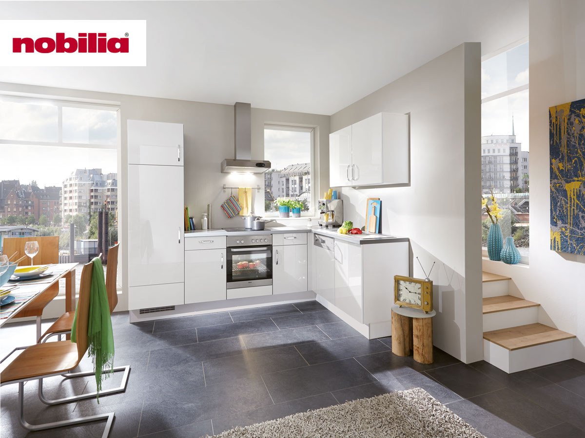 Eckküche 285 x 185 cm - mit Geräten - Küchenfronten Hochglanz Lack - FLASH Eckküche 285 x 185 cm - mit Geräten - Küchenfronten Hochglanz Lack - FLASH