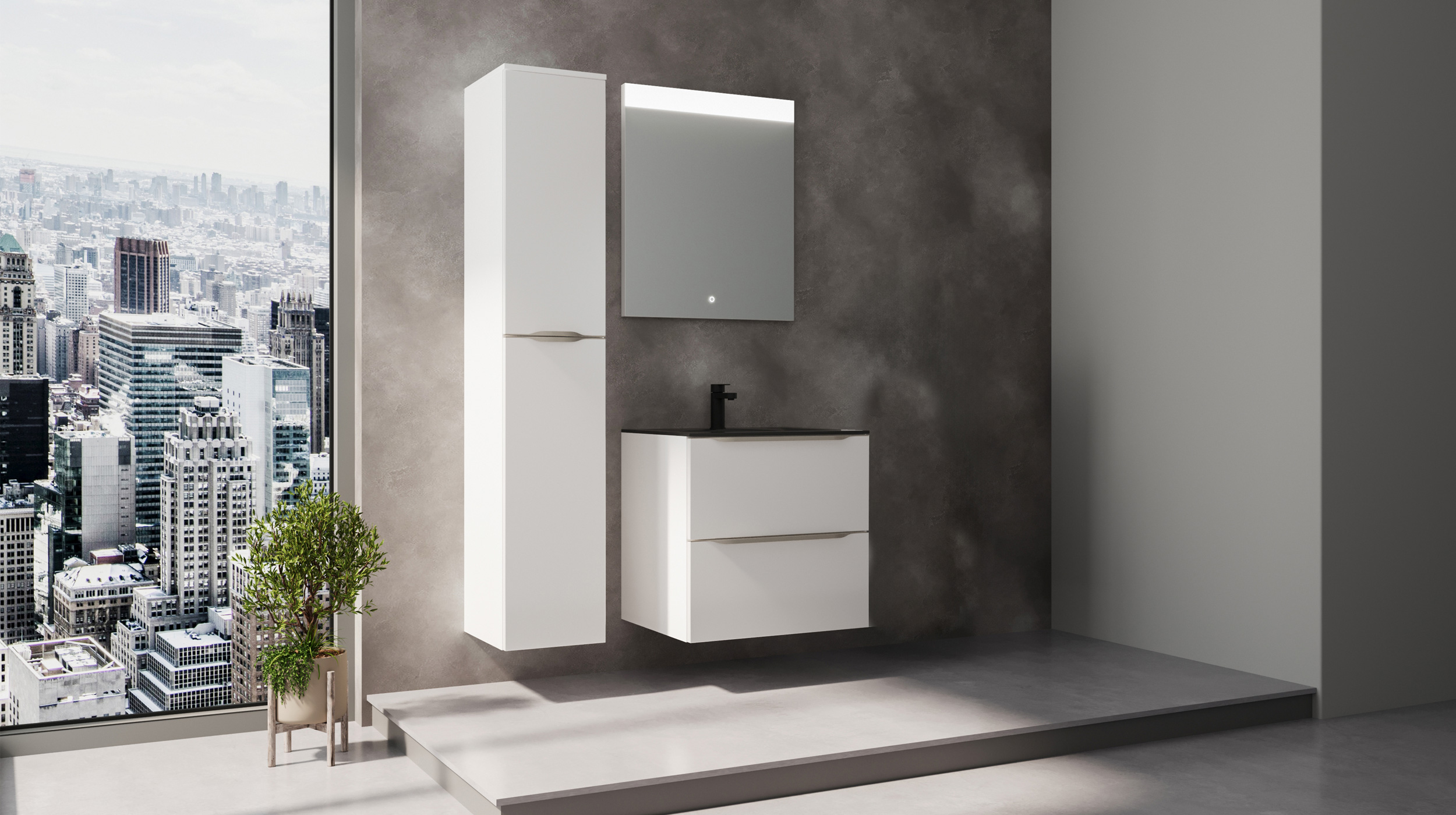 Badmöbel-Set weiß Glanz - 3-Teile mit HS - Waschtisch 60 cm - FRANA