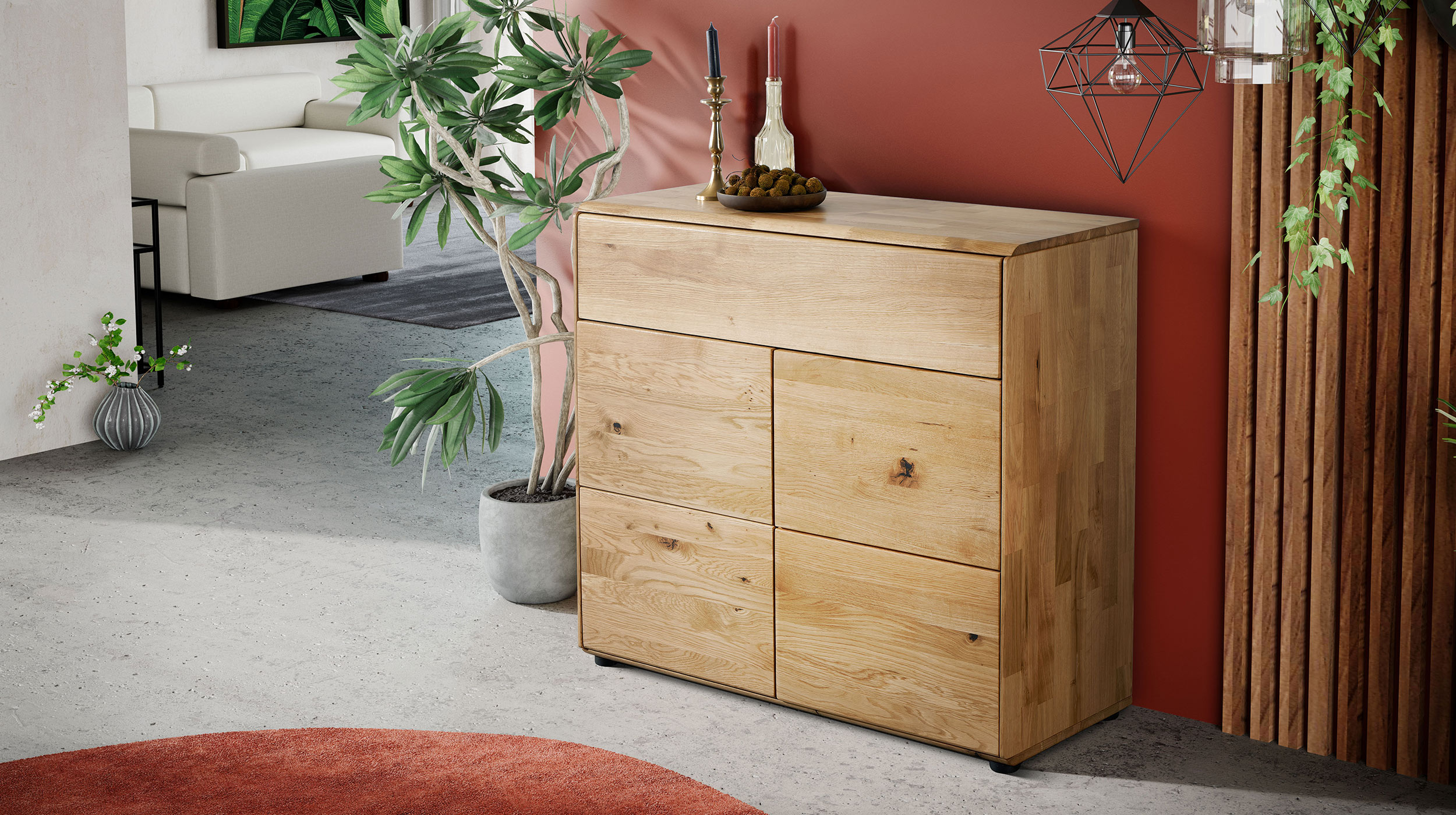 Kommode mit Schublade Wildeiche massiv geölt 100 cm - SKOV