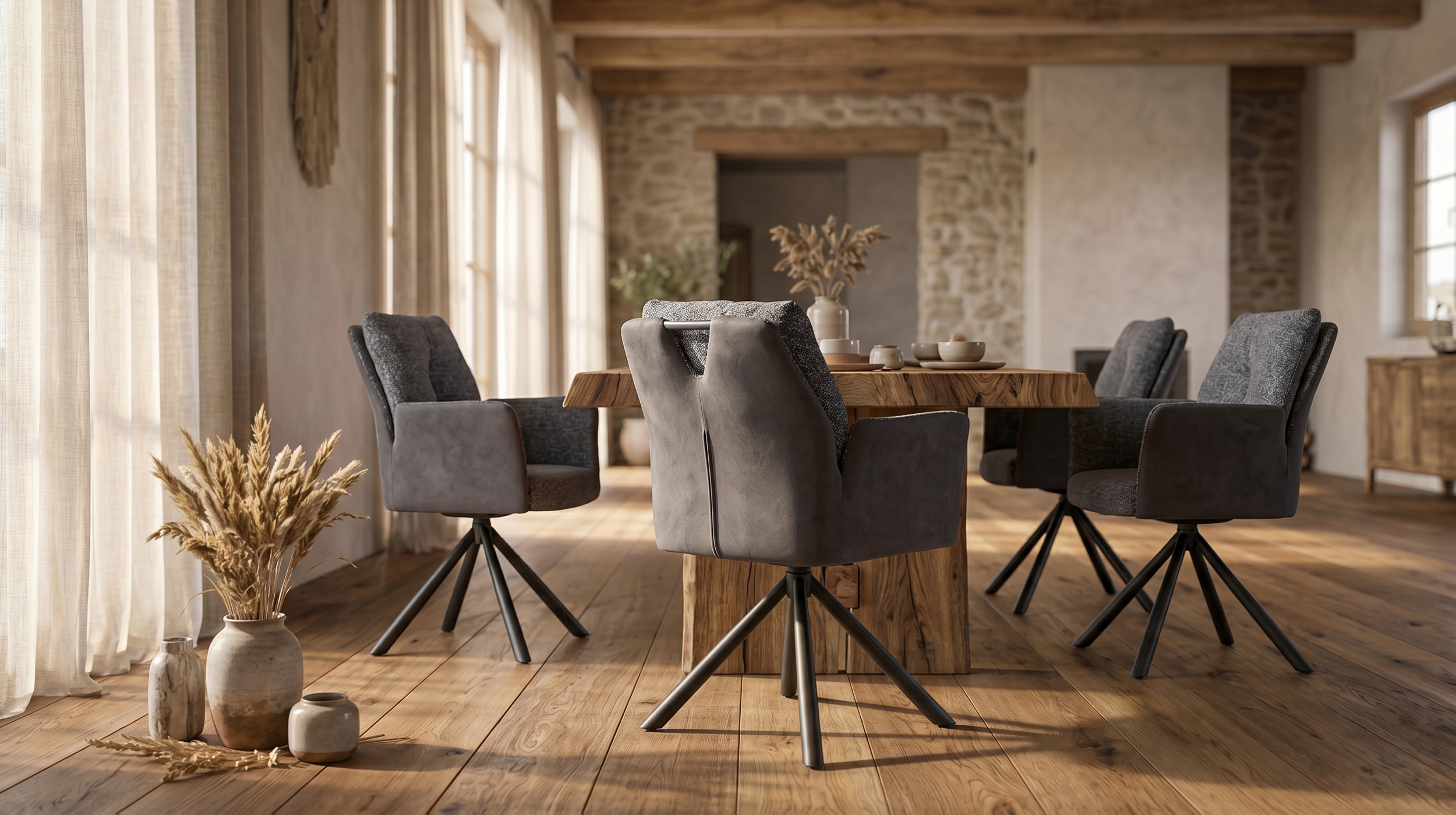 Armlehnstuhl grau Webstoff Microfaser Taschenfederkern - SHELBY