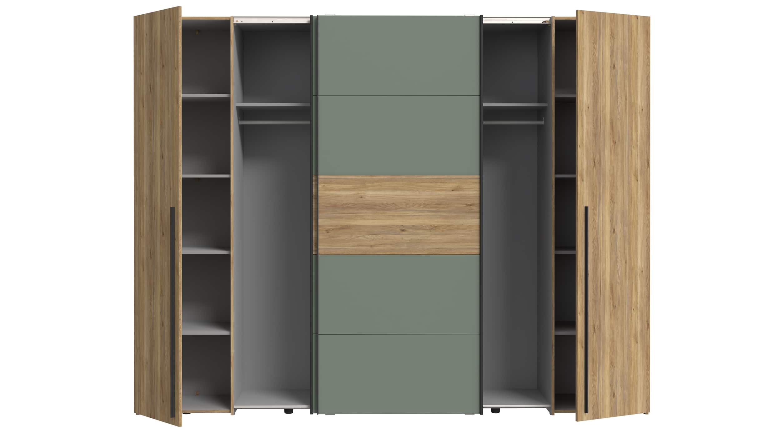 Kleiderschrank Eiche - grün - 270 cm - Schwebetüren - NARAGO 