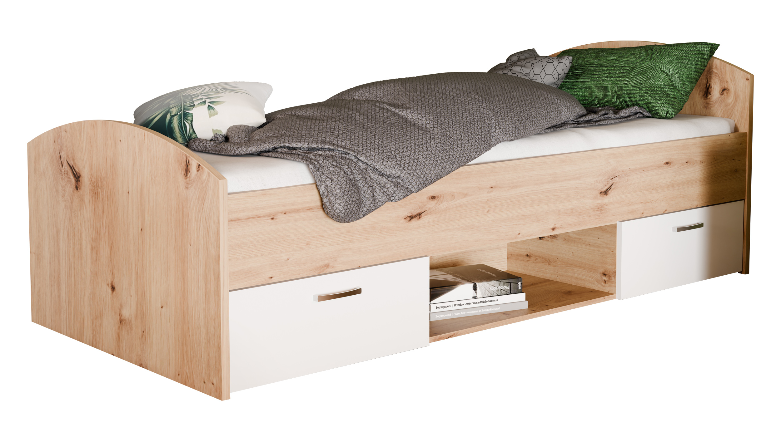 Jugendbett mit Schubladen 90 x 200 cm Eiche - CULGOA