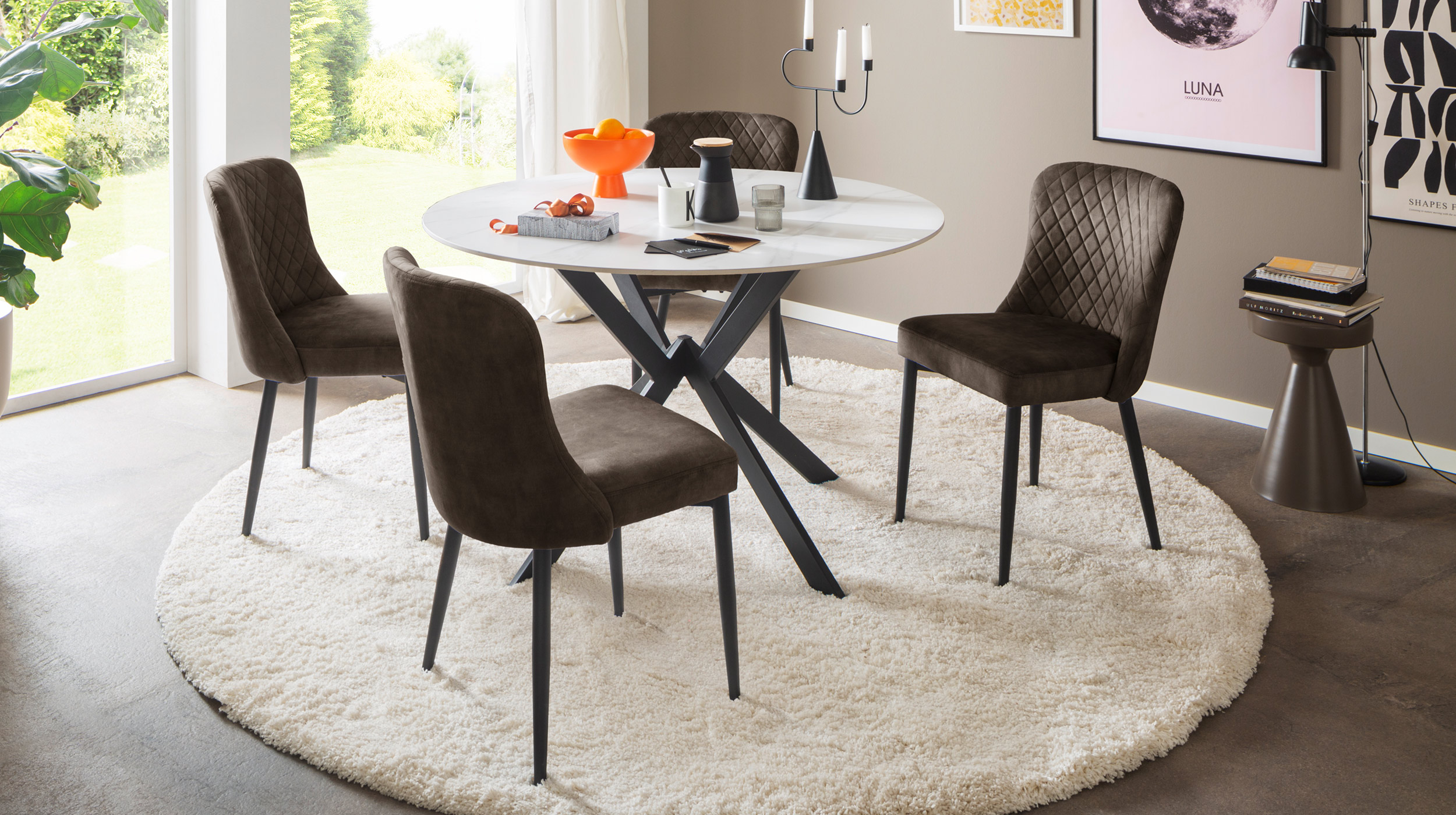 Polsterstuhl anthrazit Metallgestell Stoffbezug Veloursoptik - ABOSHI