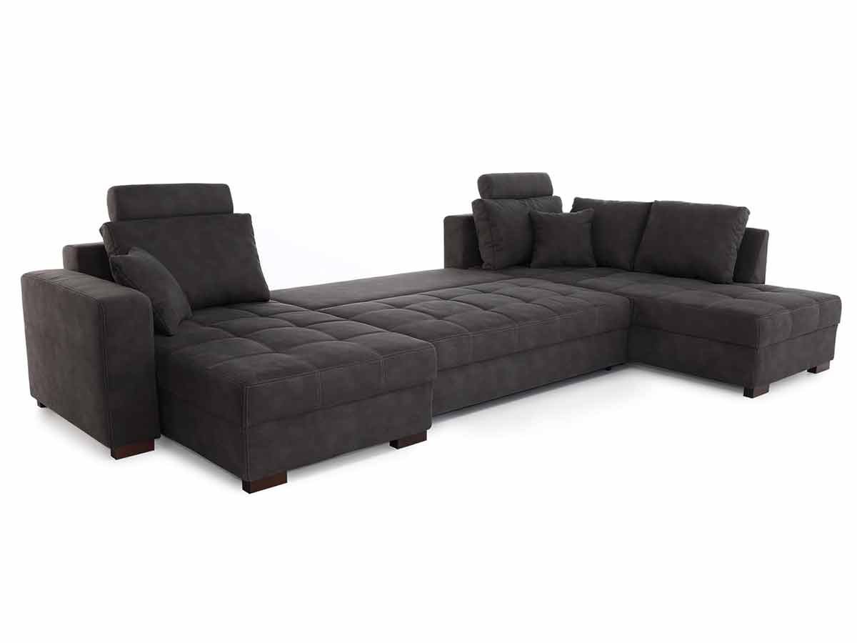 Wohnlandschaft mit Schlaffunktion grau Bettkasten 357  cm - ANTEGO