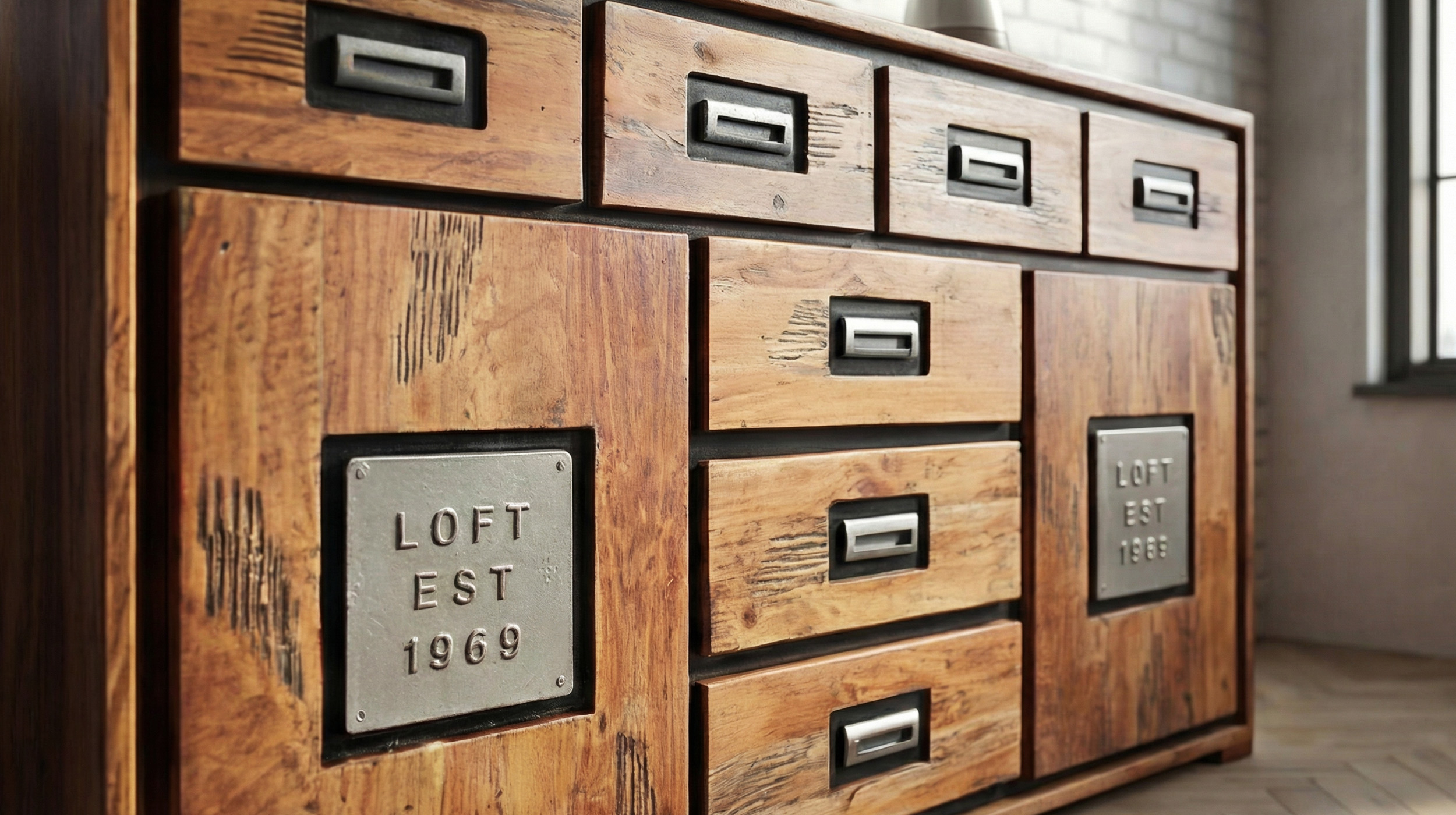 Sideboard Akazie Altholz massiv montiert - 150 cm - NARVIK