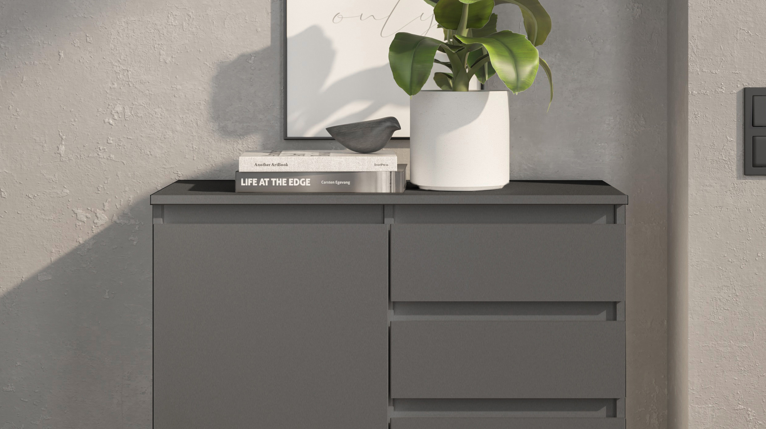 Kommode mit 2 Schubladen anthrazit 80 x 35 cm - 2-türig - BRESTA