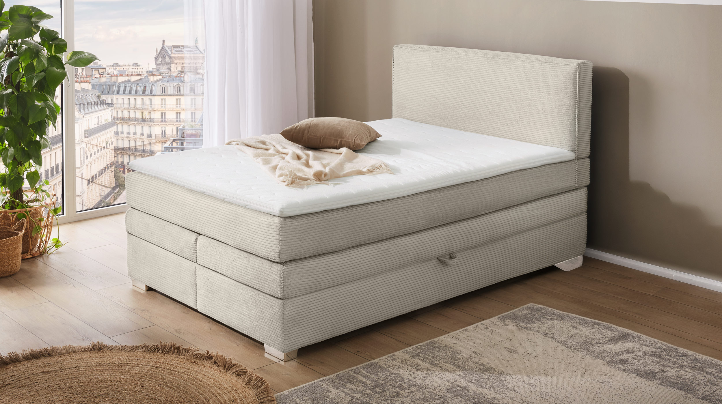 Boxspringbett Cord 140 x 200 cm grau-beige H2/H3 - ARABELLA 