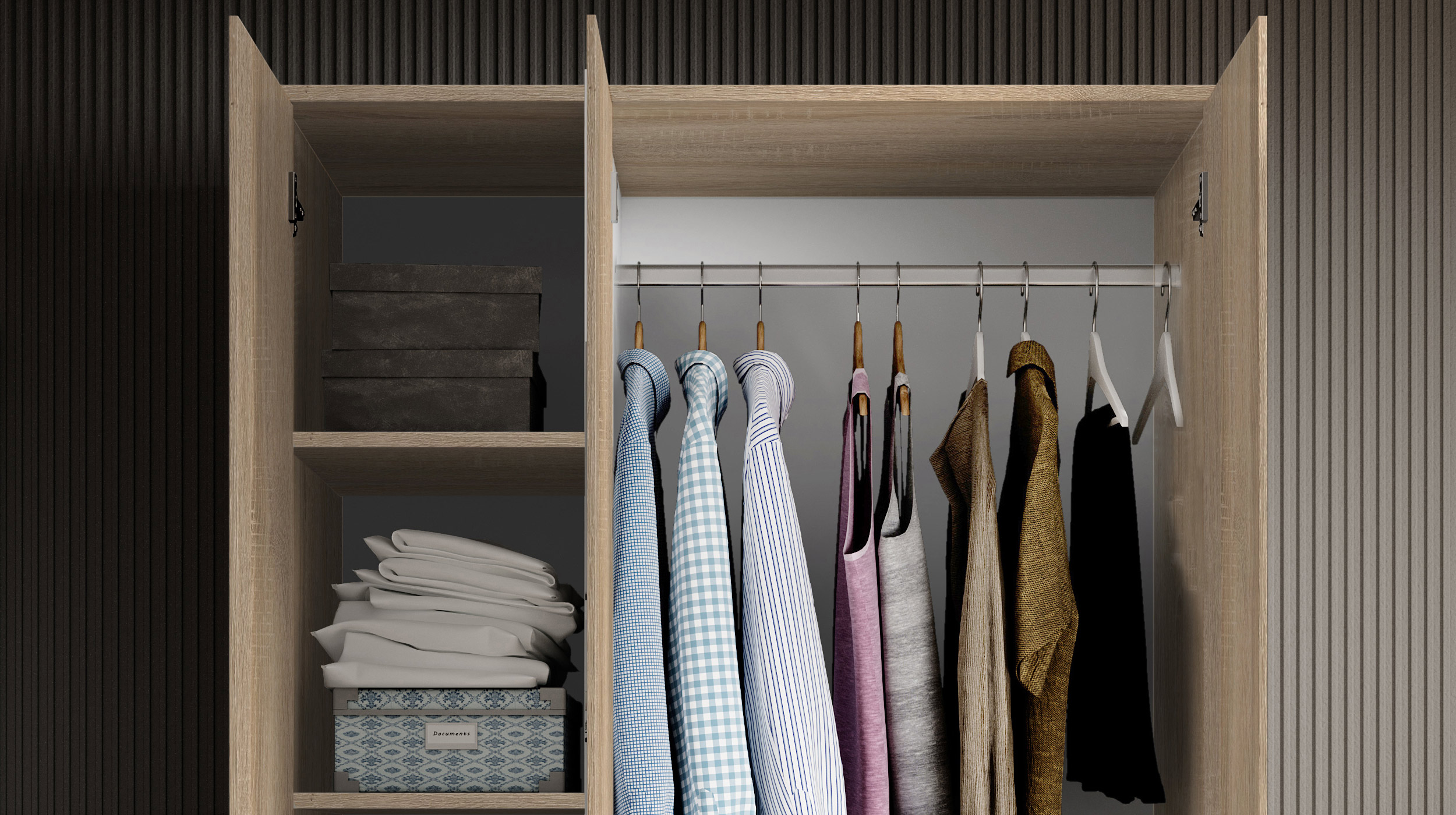 Kleiderschrank mit Spiegel 120 cm Sonoma Eiche - 3-türig - PAUL