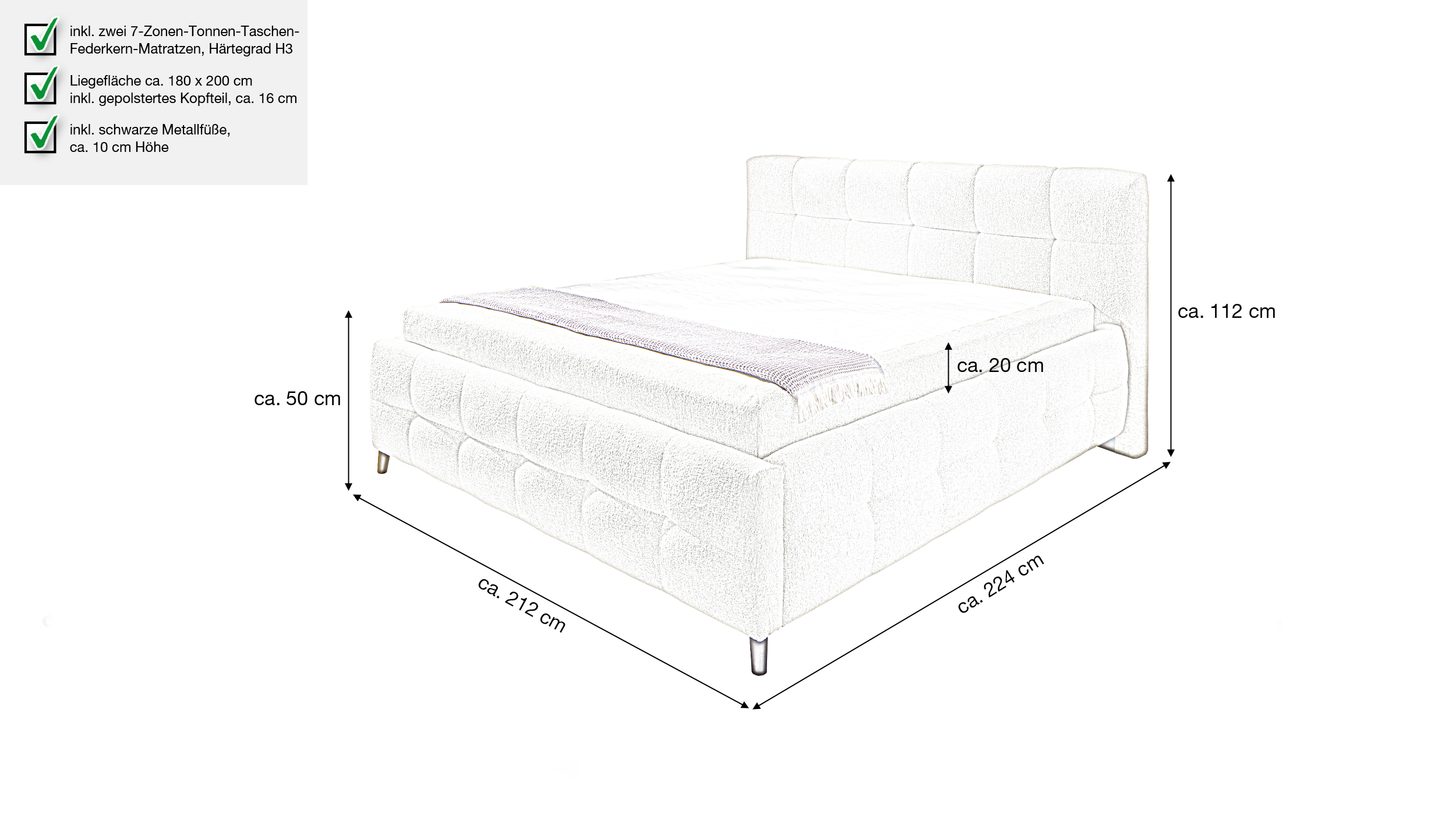 Polsterbett 180 x 200 cm Stoffbezug beige - LUCY