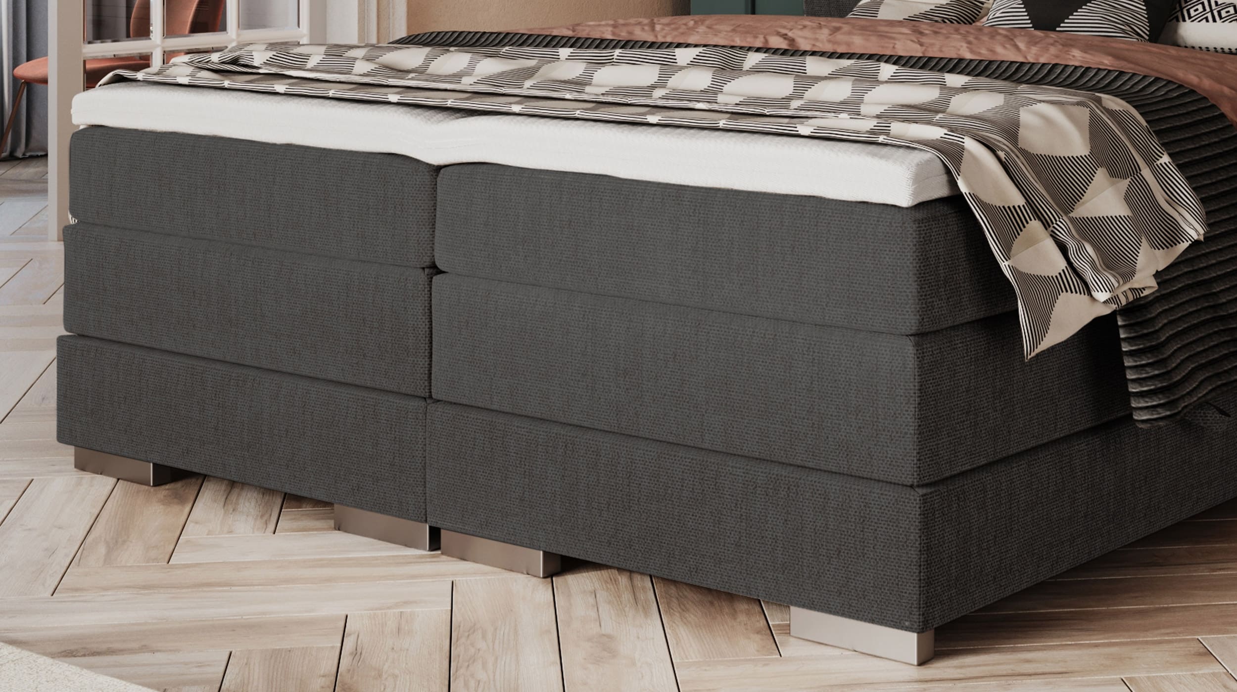 Boxspringbett 200 x 200 cm grau - Bettkasten - MANDEWILLA