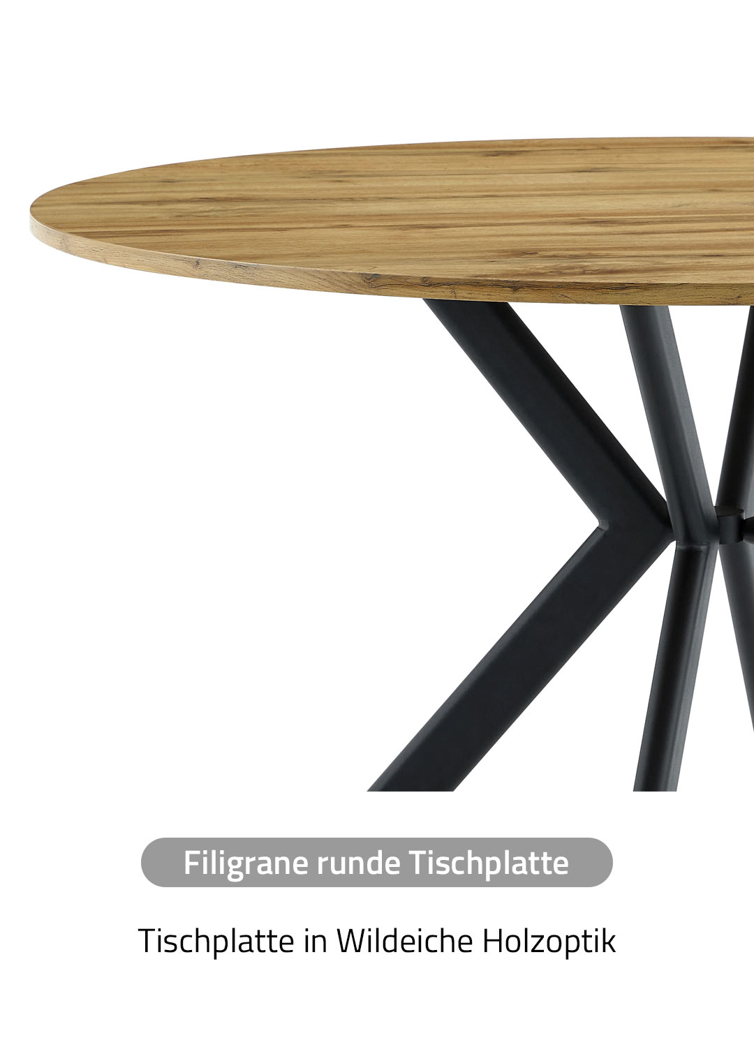 Esstisch rund Wildeiche Optik 120 cm Sterngestell schwarz - YARA