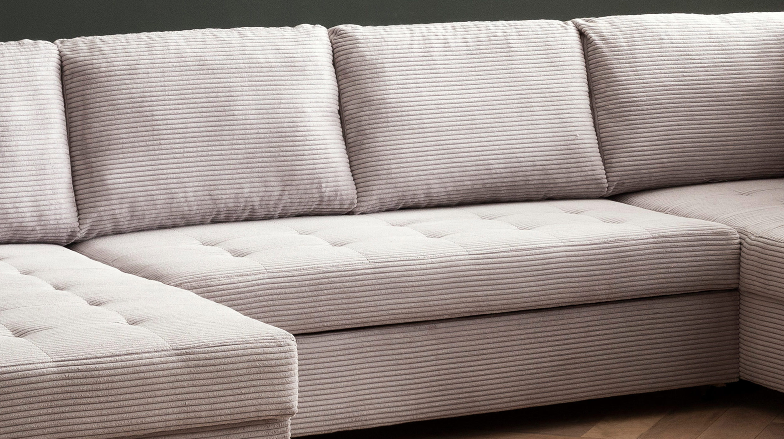 Wohnlandschaft Cord Schlaffunktion grau Bettkasten 305 cm - MALTE