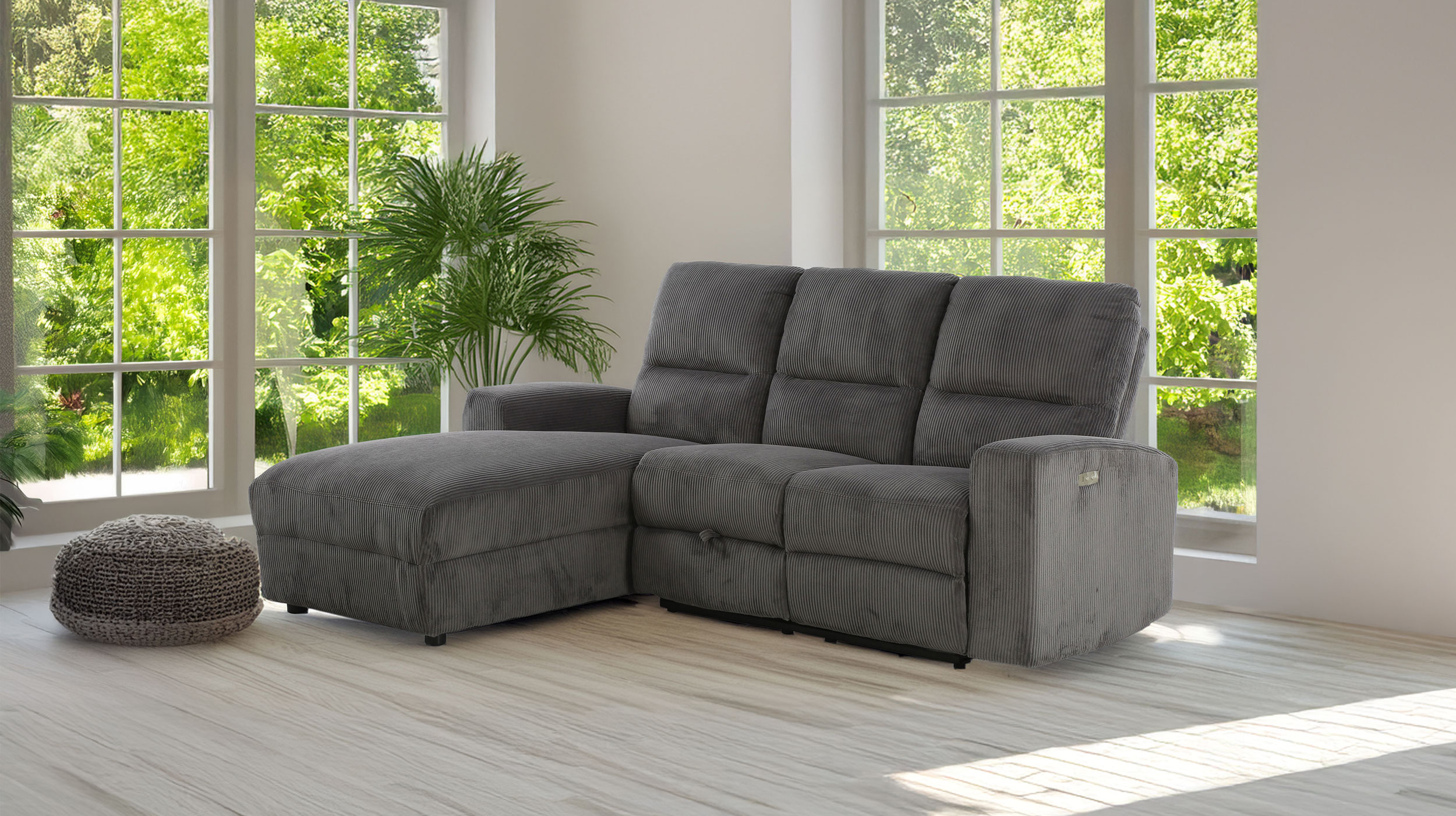 Ecksofa Cord grau 216 x 156 cm Relaxfunktion Federkern - PALINA