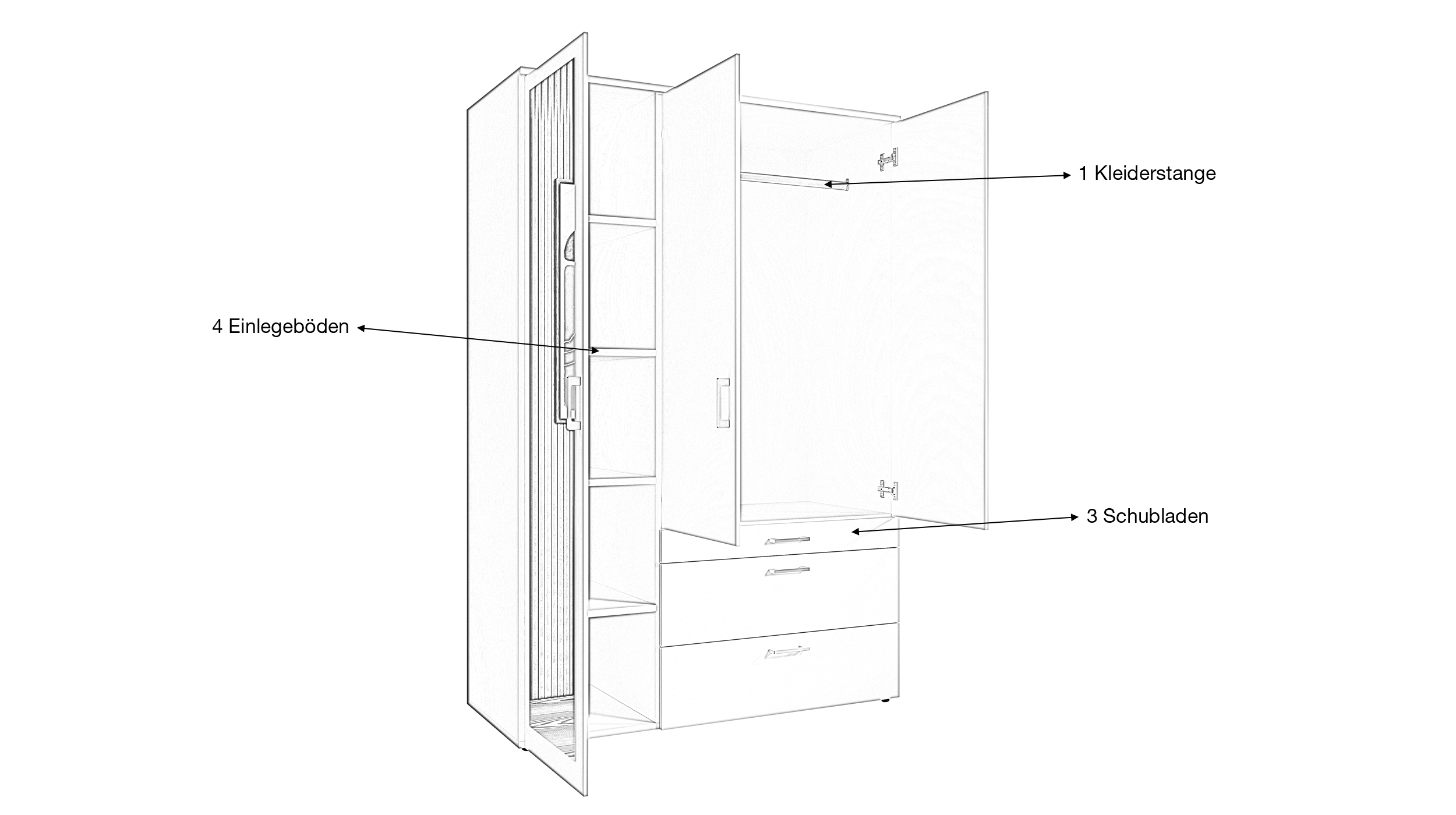 Kleiderschrank graphit mit Spiegel - 135 cm - 3-türig - VESALA