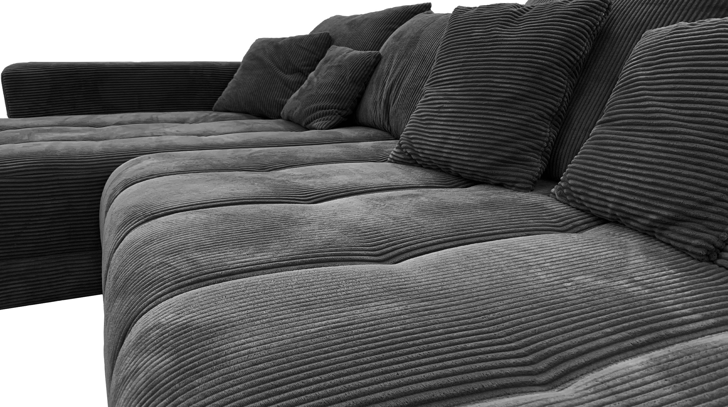 Ecksofa Cord grau elektrisch ausfahrbar 300 cm - OT links - ARTEMIS