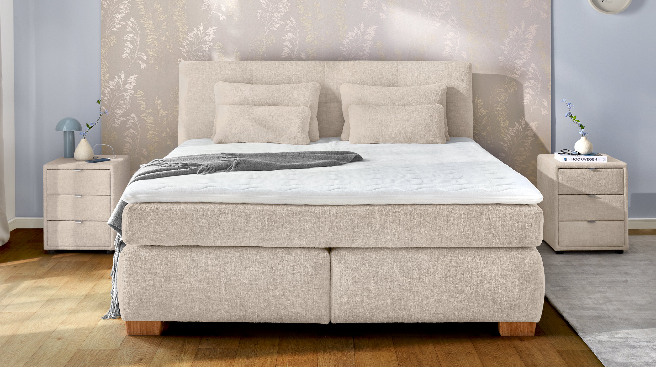 Boxspringbett 180 x 200 cm beige Chenille - NARVE