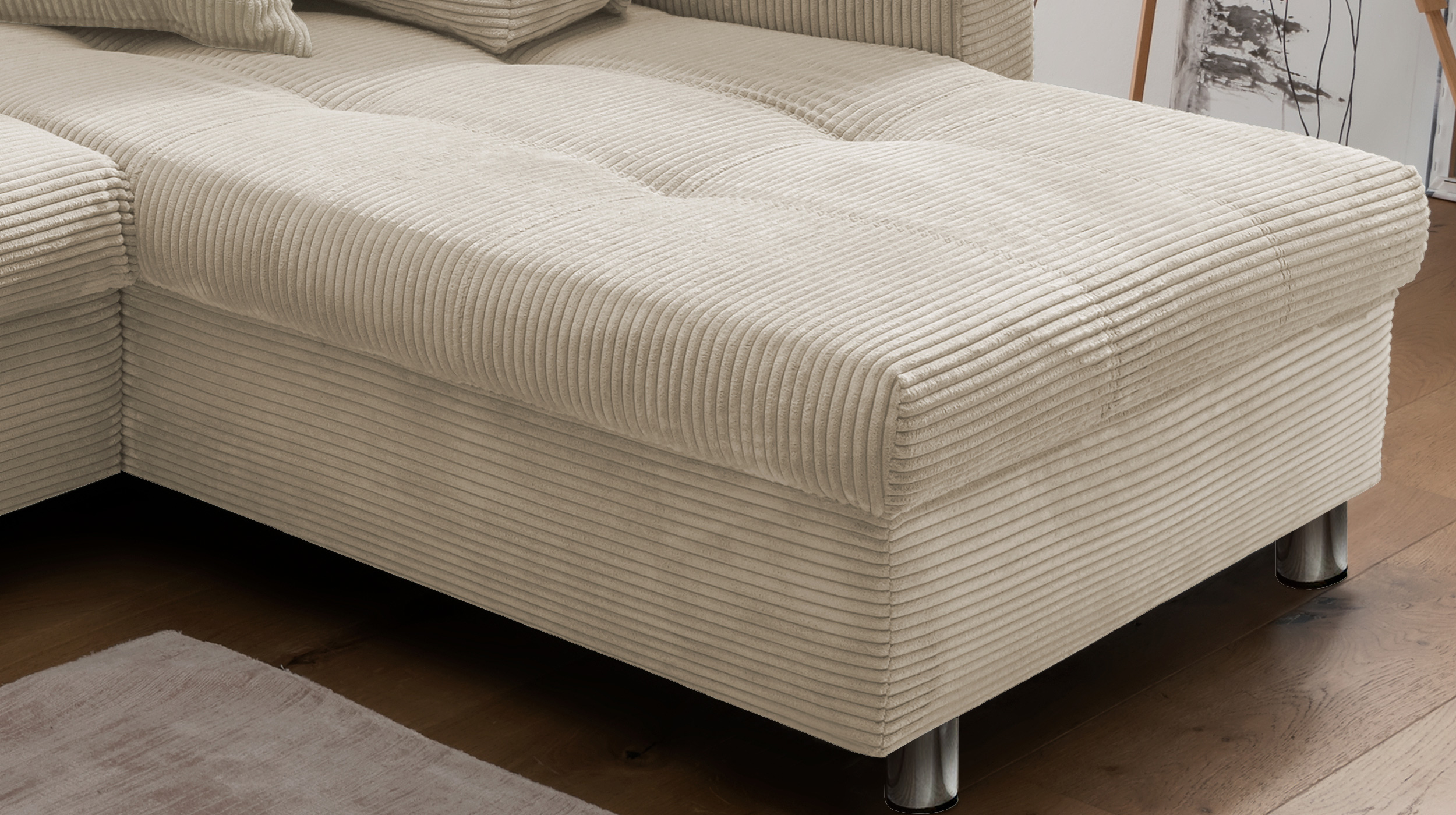 Ecksofa Cord beige Schlaffunktion Bettkasten 250 x 190 cm - AGIRA