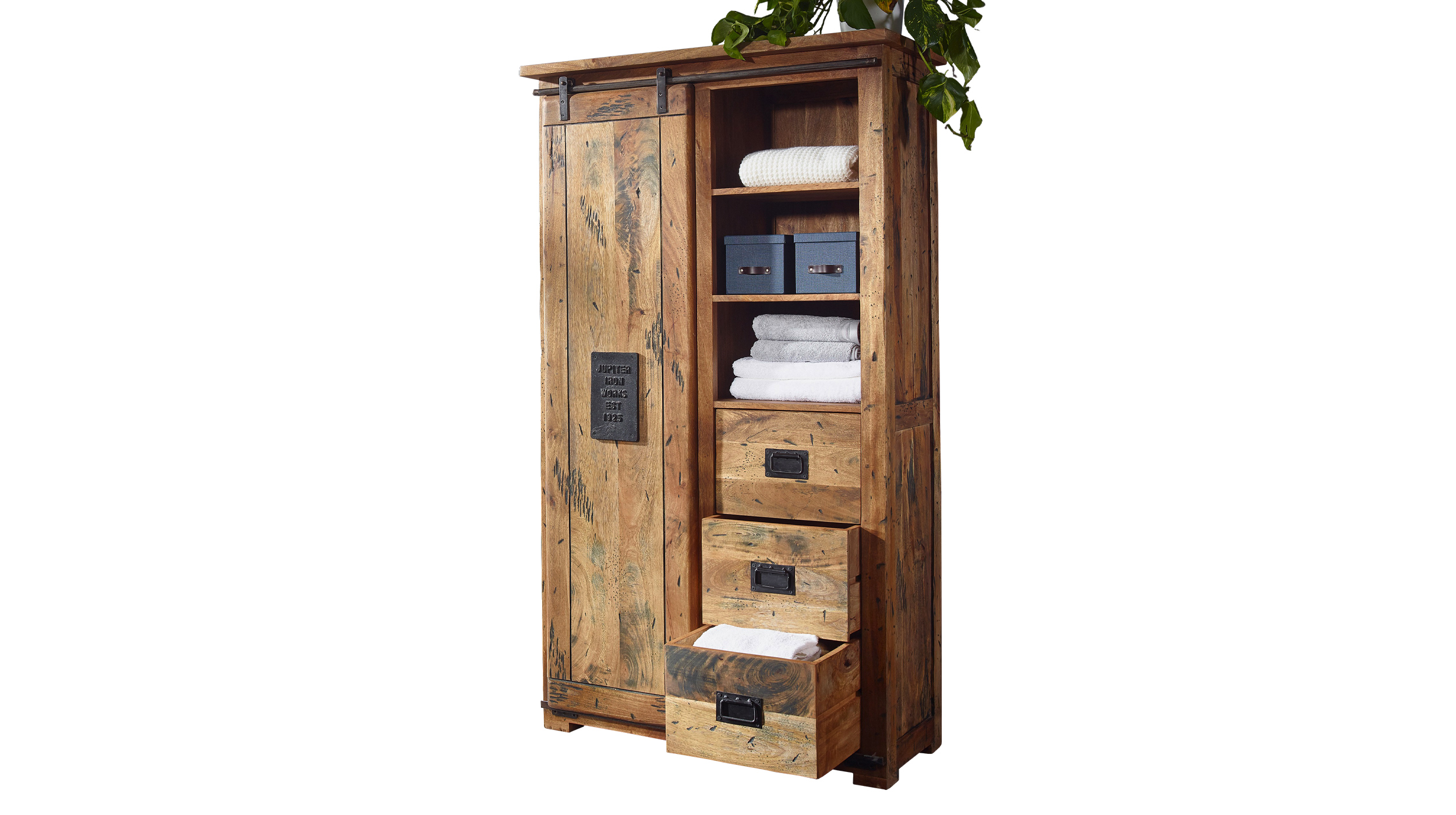 Garderobenschrank 1 Rolltür Mango massiv 100 cm - montiert - EMANUEL