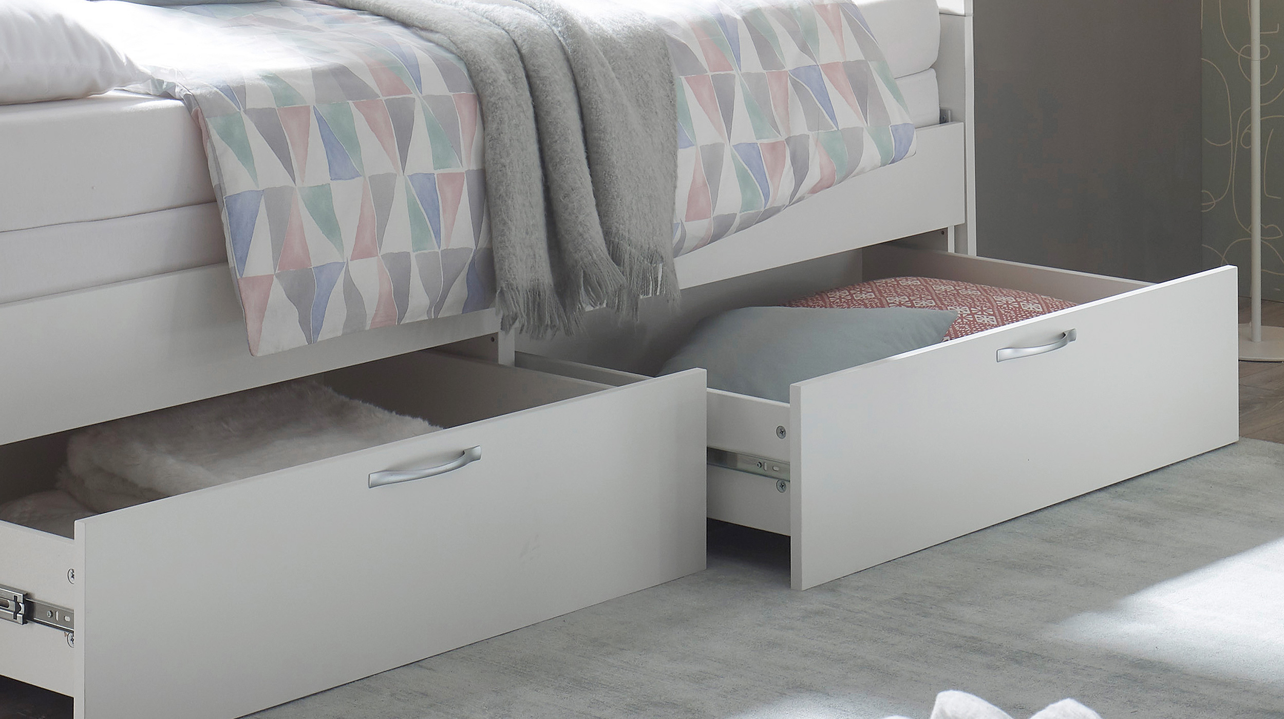 Jugendbett ausziehbar mit Schubladen weiß 90 x 200 cm - SALIAS