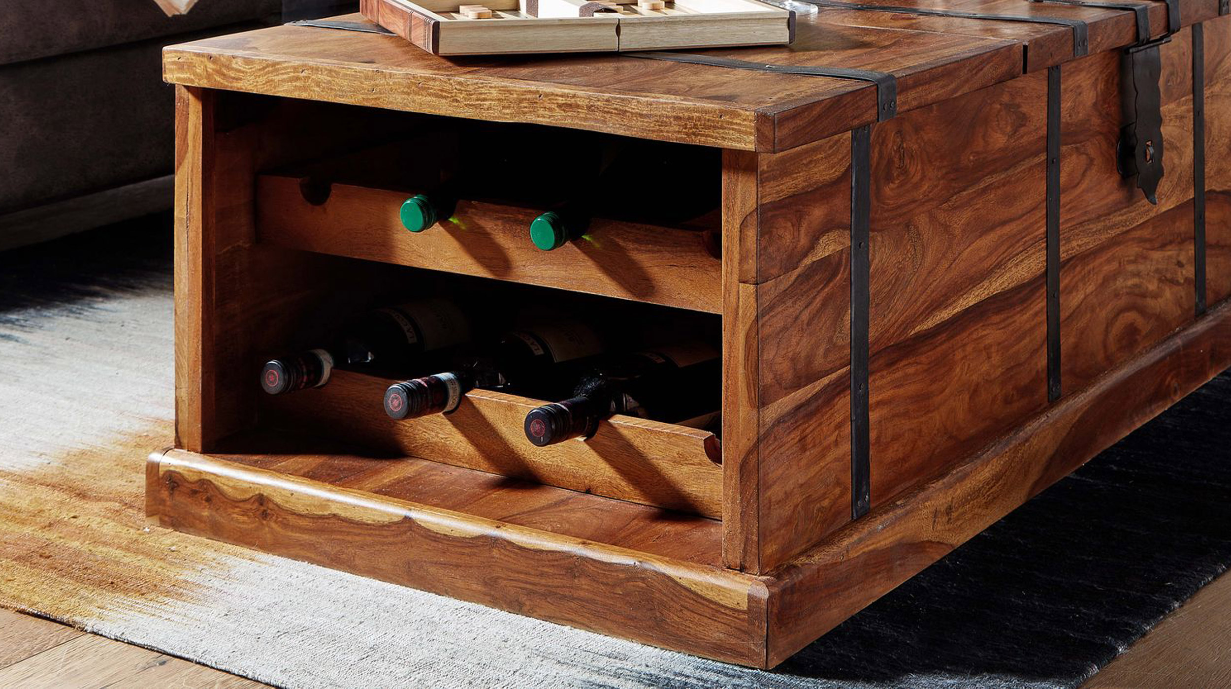 Couchtisch Sheesham massiv gebeizt 100 x 60 cm - Truhentisch - STIG