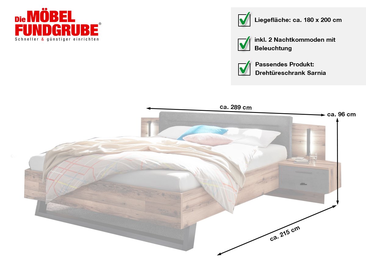 Bettanlage 180 x 200 cm Alpine Lodge - Betonoxid - SARNIA