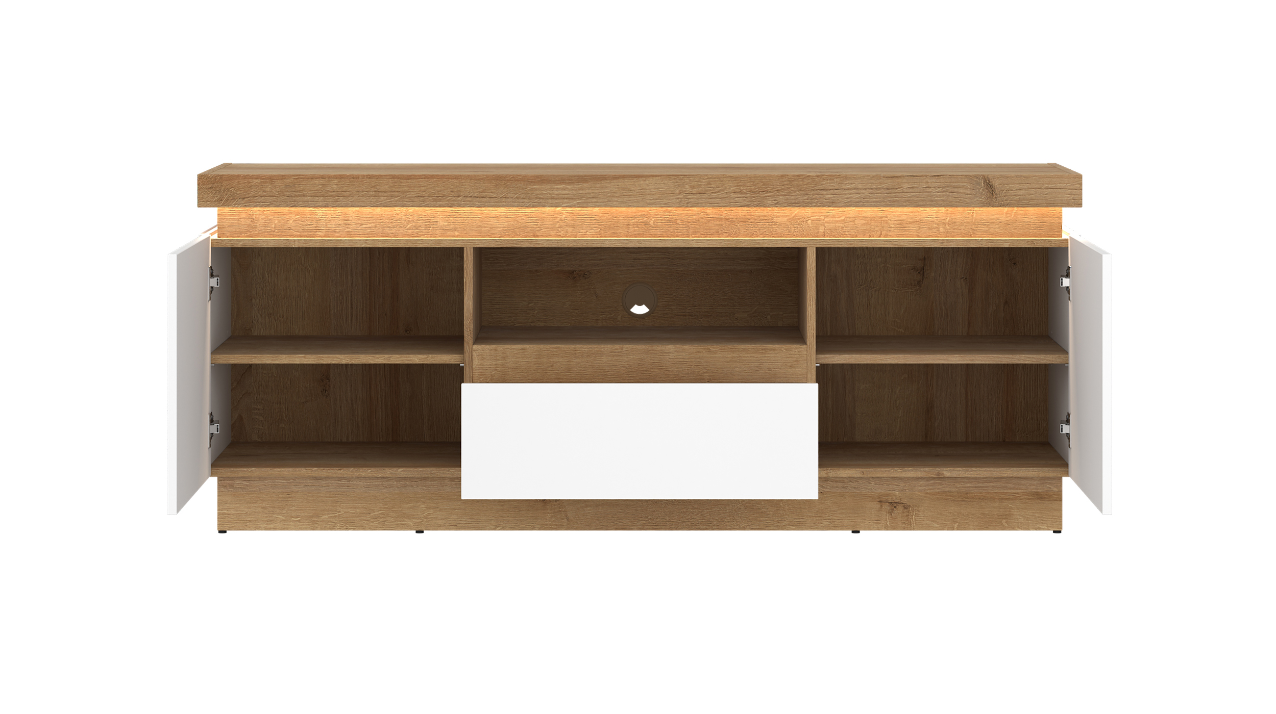 TV - Lowboard mit Beleuchtung weiß Hochglanz - Eiche 160 cm - LYON