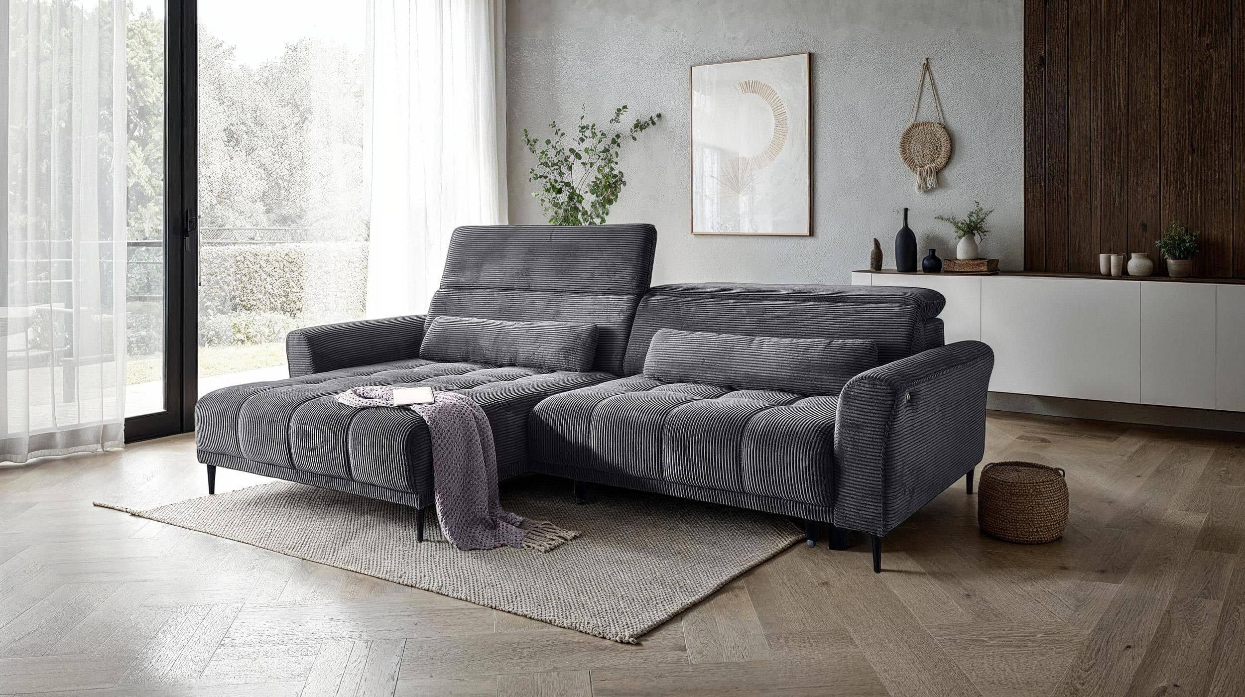 Ecksofa Cord grau - Sitztiefenverstellung - 277 cm - LOGAN